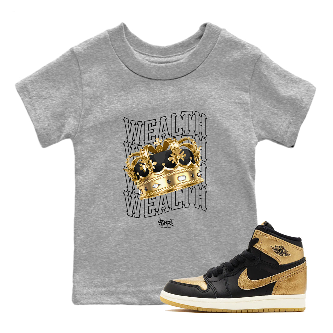 Wealth snkmatch Tees Kids - Air Jordan 1 Black Metallic Gold