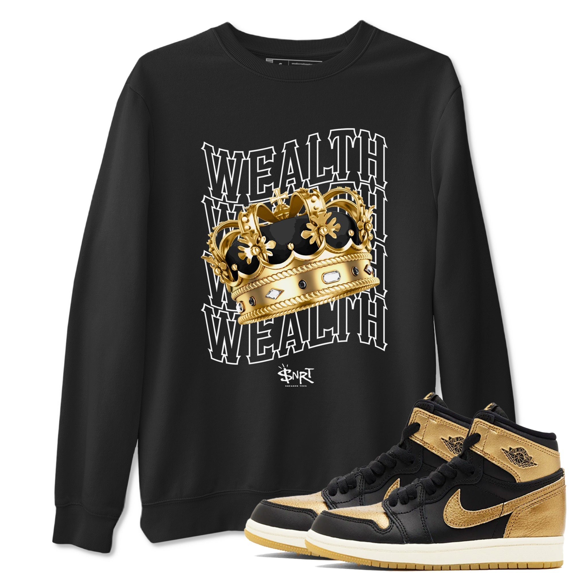 Wealth snkmatch Tees - Air Jordan 1 Black Metallic Gold