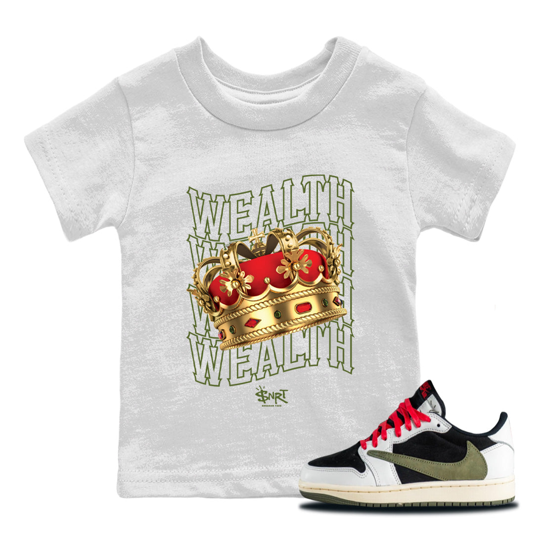 Wealth Kids Tops - Air Jordan 1 Travis Scott Olive