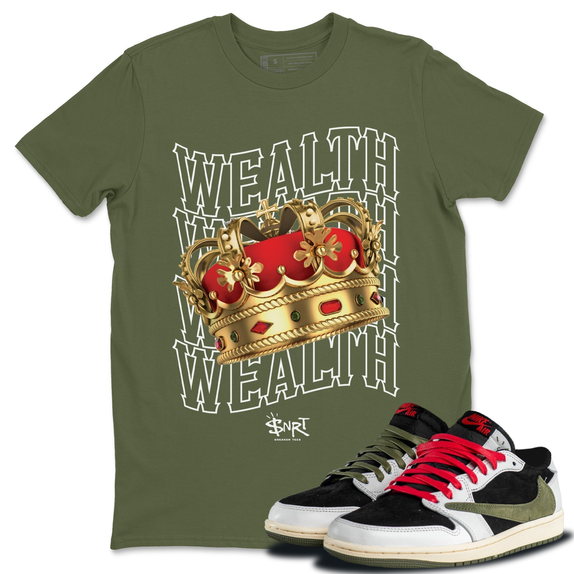 Wealth Unisex Tops - Air Jordan 1 Travis Scott Olive