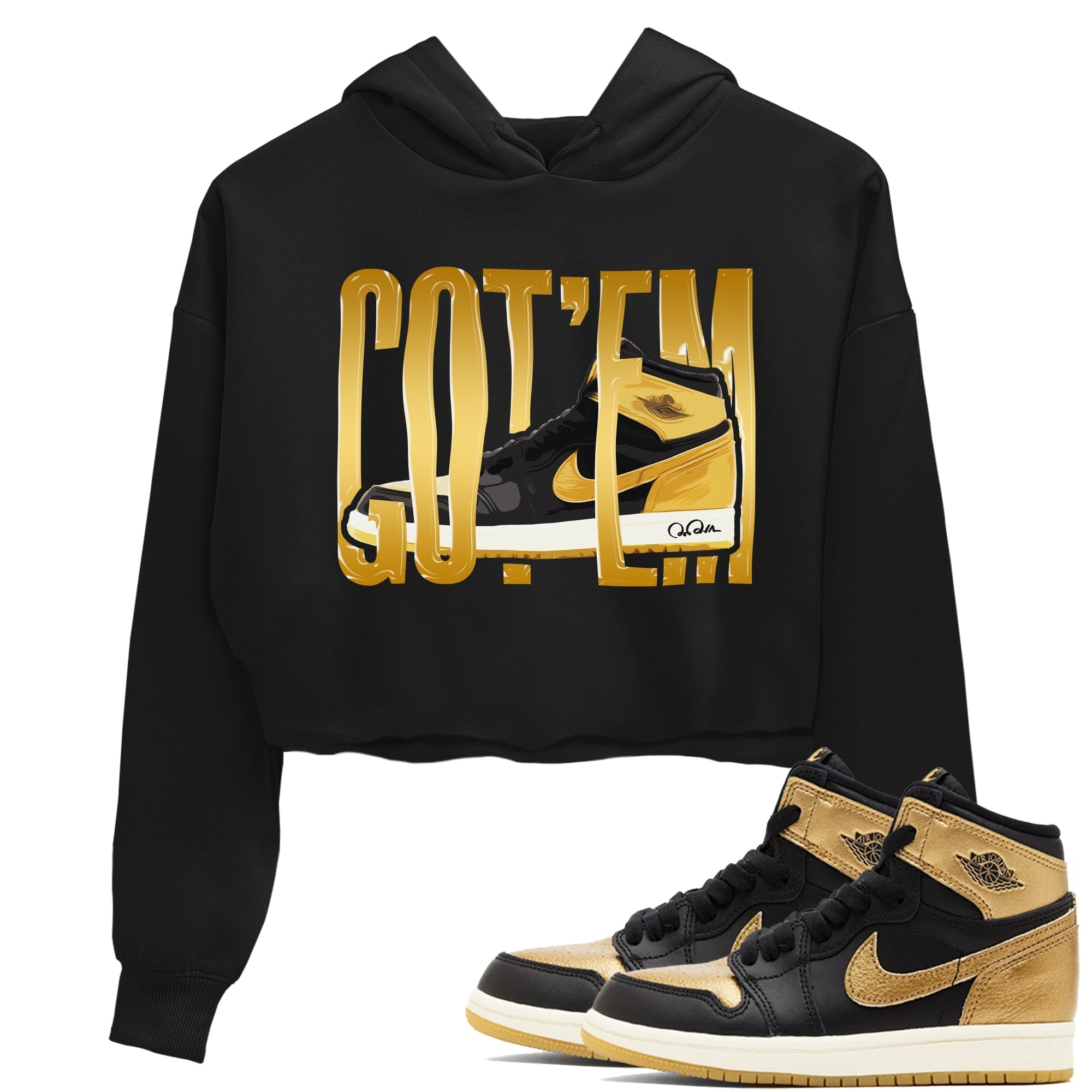 Wigggling Gotem snkmatch Women's Top - Air Jordan 1 Black Metallic Gold