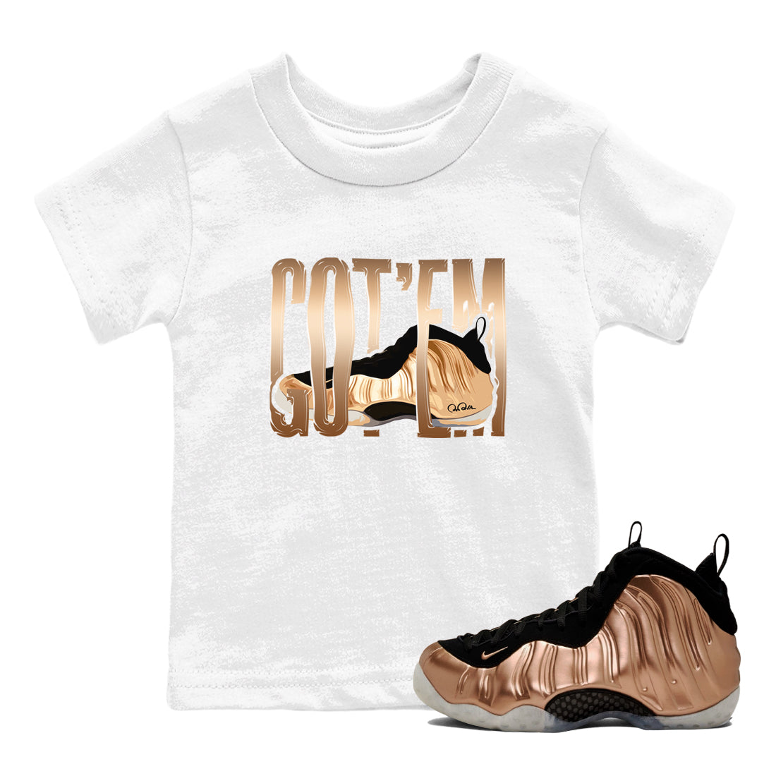 Wiggling Gotem snkmatch Tees Kids - Air Foamposite One Metallic Copper