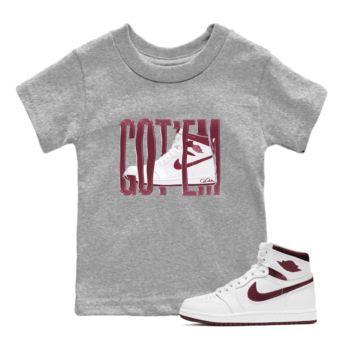 Wiggling Gotem snkmatch Tee Kids - Air Jordan 1 Metallic Burgundy
