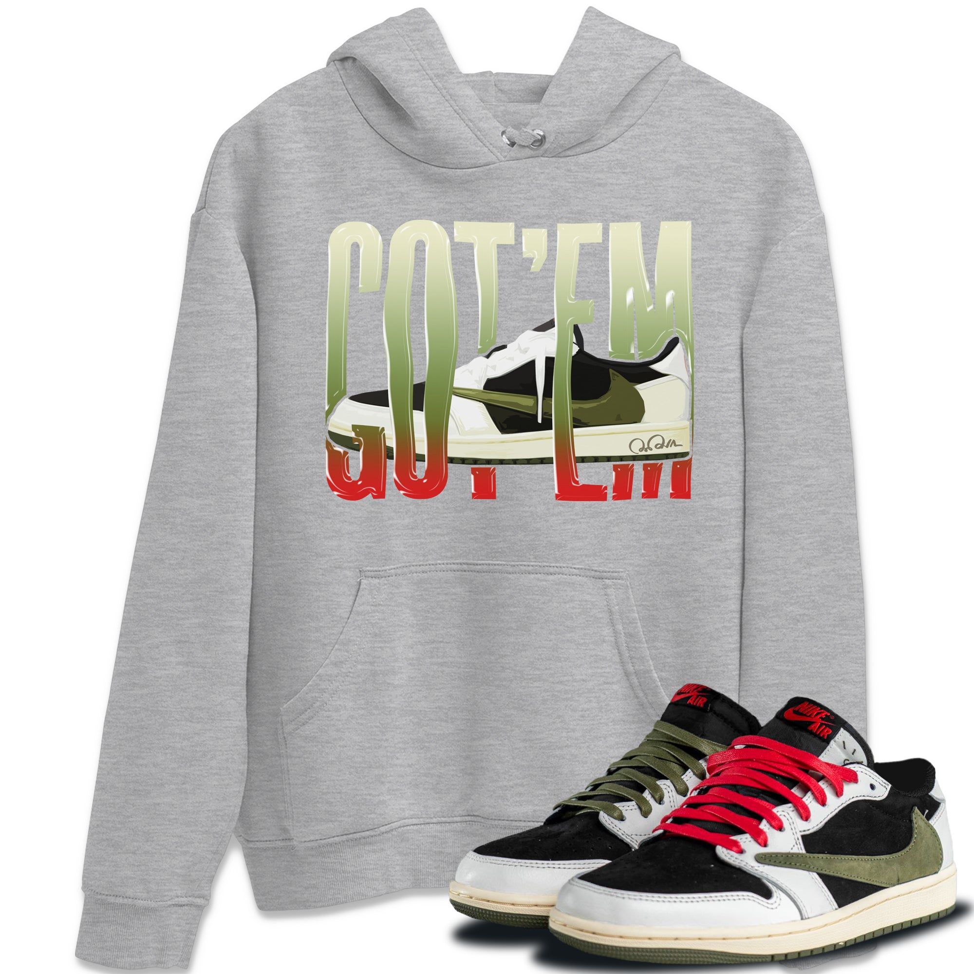 Wiggling Gotem Unisex Tops - Air Jordan 1 Travis Scott Olive