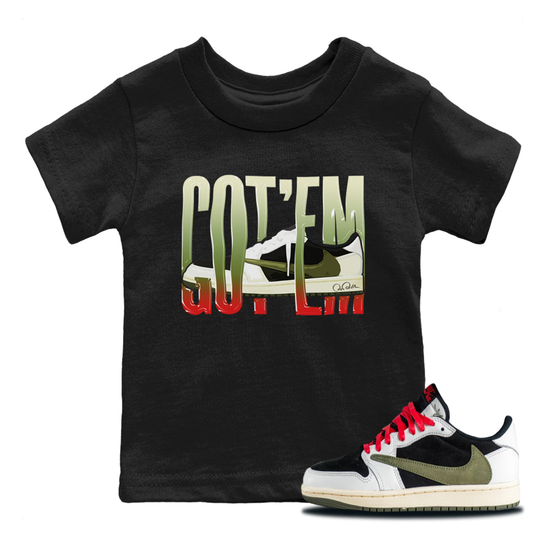 Wiggling Gotem Kids Tops - Air Jordan 1 Travis Scott Olive