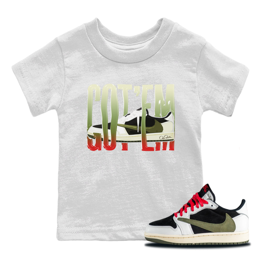Wiggling Gotem Kids Tops - Air Jordan 1 Travis Scott Olive