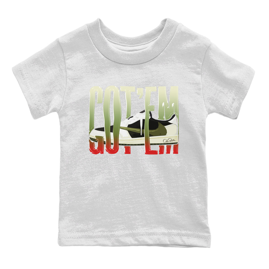 Wiggling Gotem Kids Tops - Air Jordan 1 Travis Scott Olive