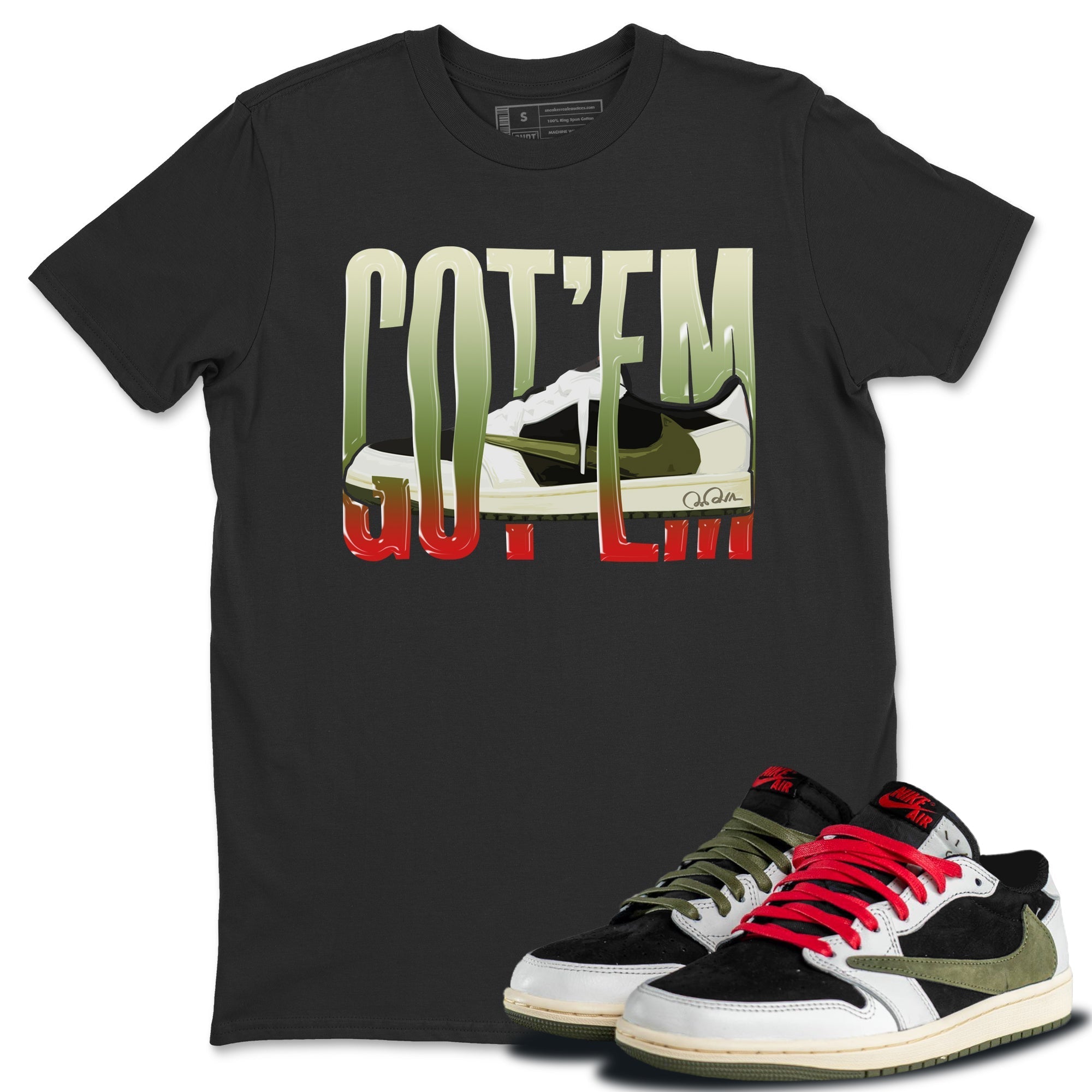 Wiggling Gotem Unisex Tops - Air Jordan 1 Travis Scott Olive