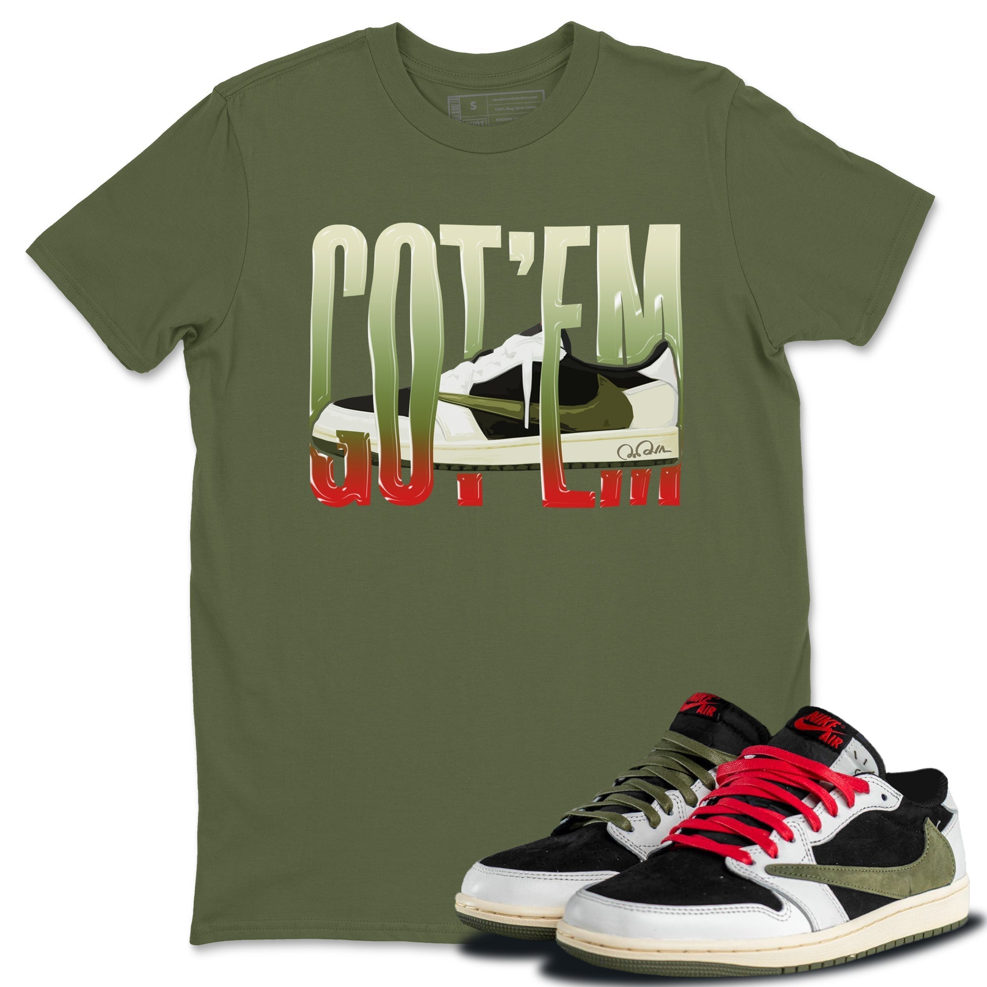 Wiggling Gotem Unisex Tops - Air Jordan 1 Travis Scott Olive