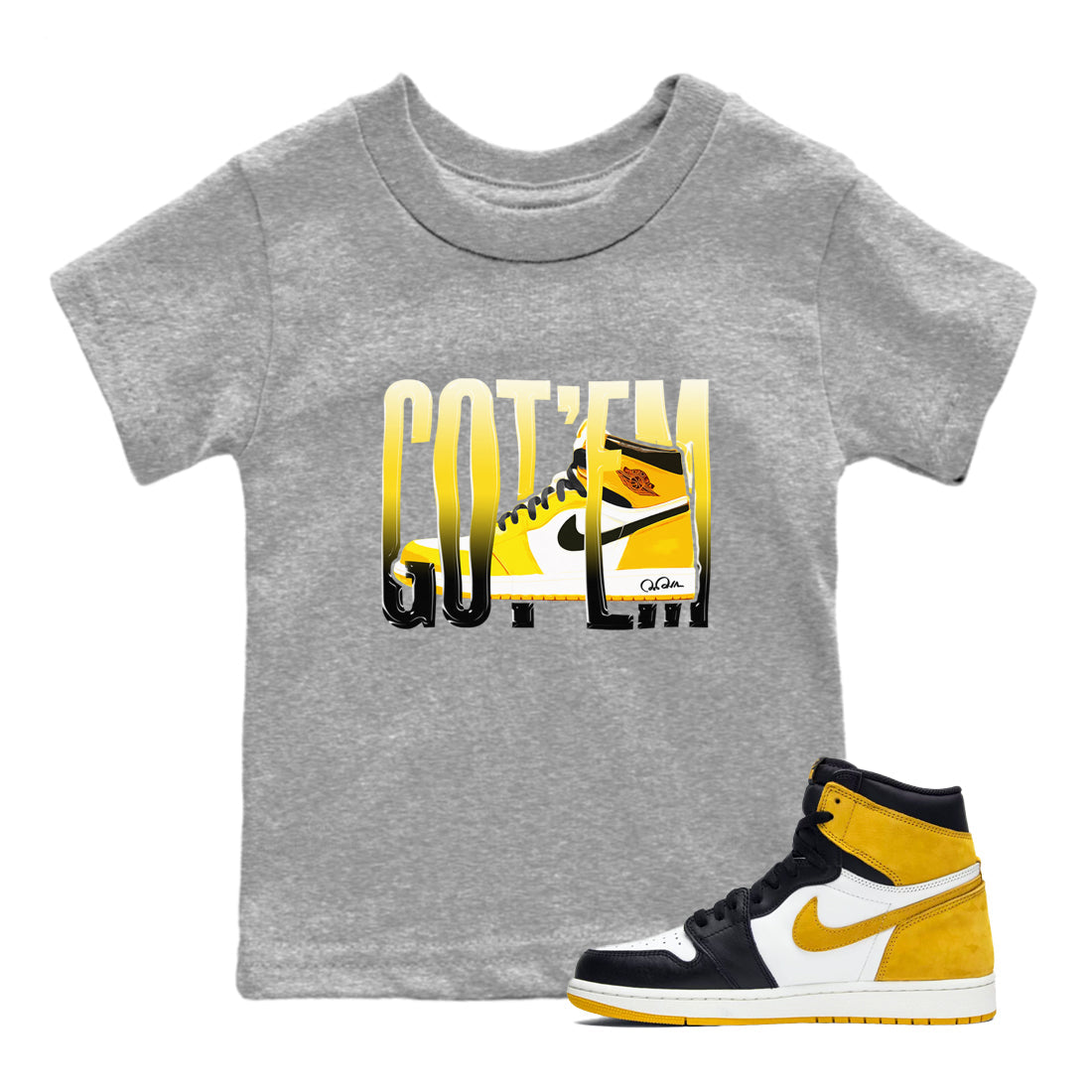 Wiggling Gotem snkmatch Tees Kids - Air Jordan 1 Yellow Ochre