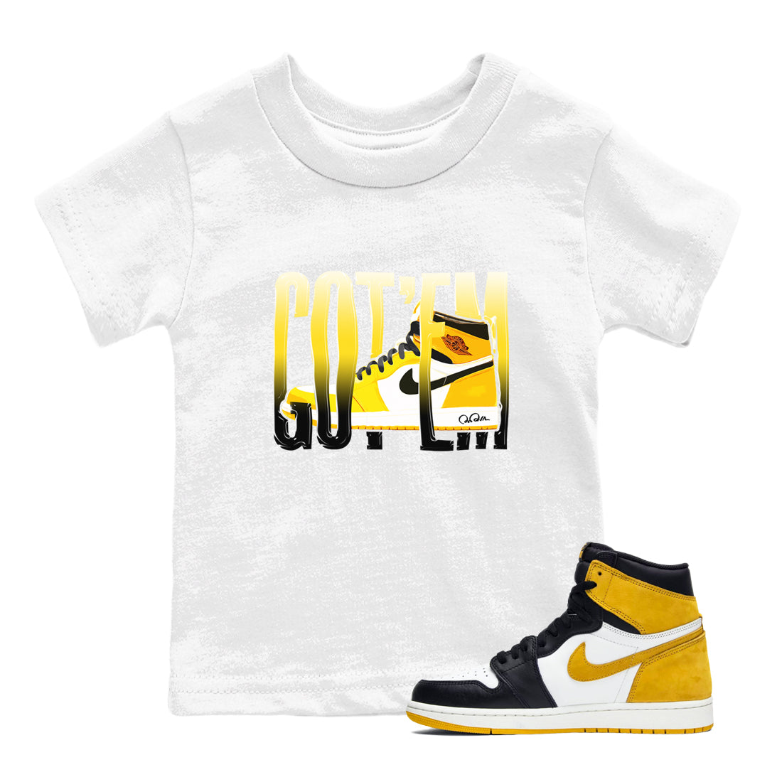 Wiggling Gotem snkmatch Tees Kids - Air Jordan 1 Yellow Ochre