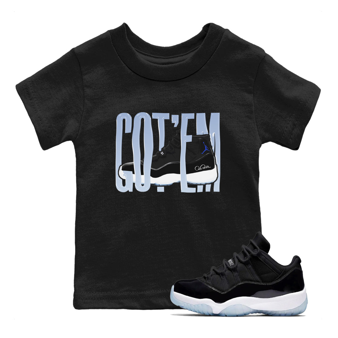 Wiggling Gotem snkmatch Tee Kids - Air Jordan 11 Black and Varsity Royal