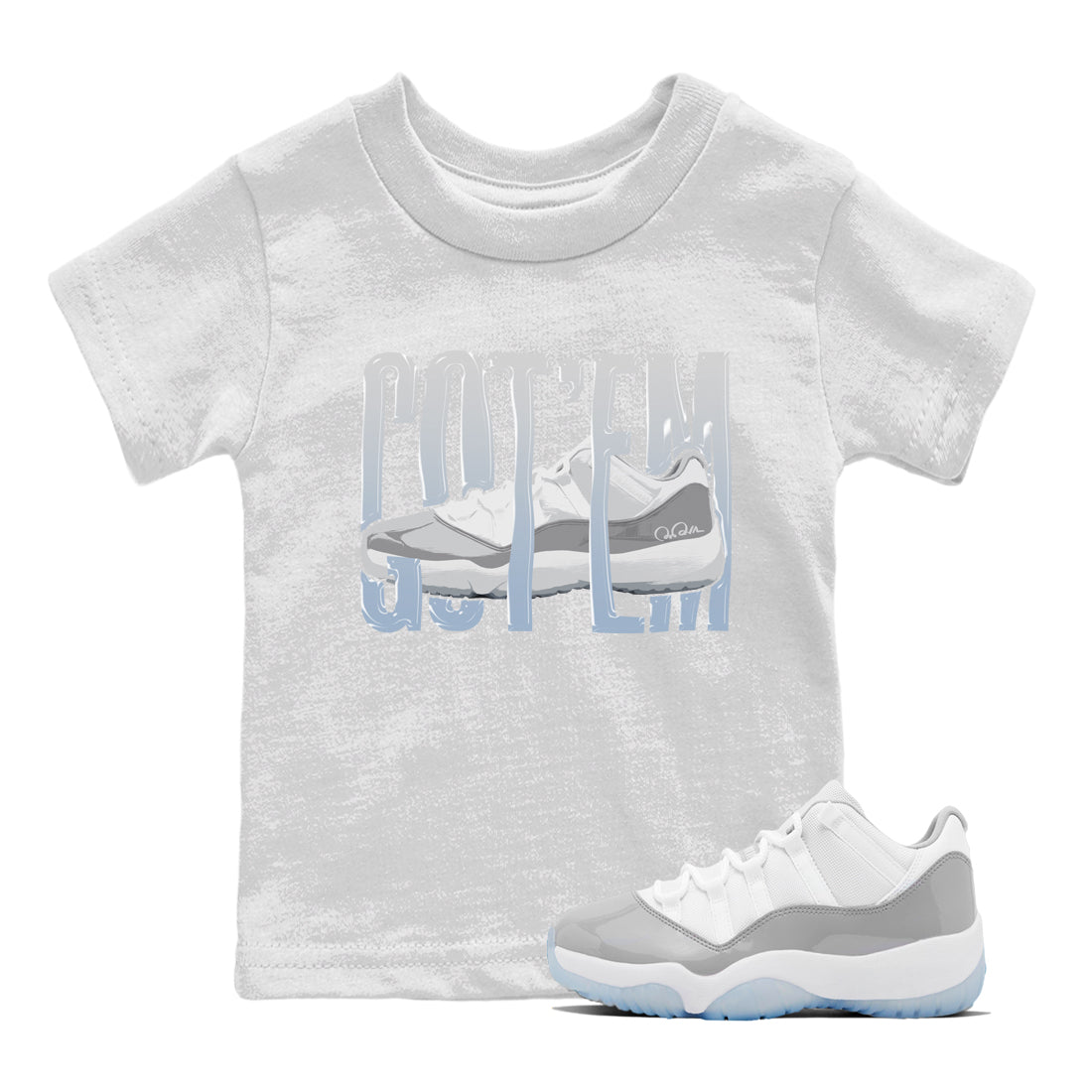 Wiggling Gotem Kids Tops - Air Jordan 11 White Cement
