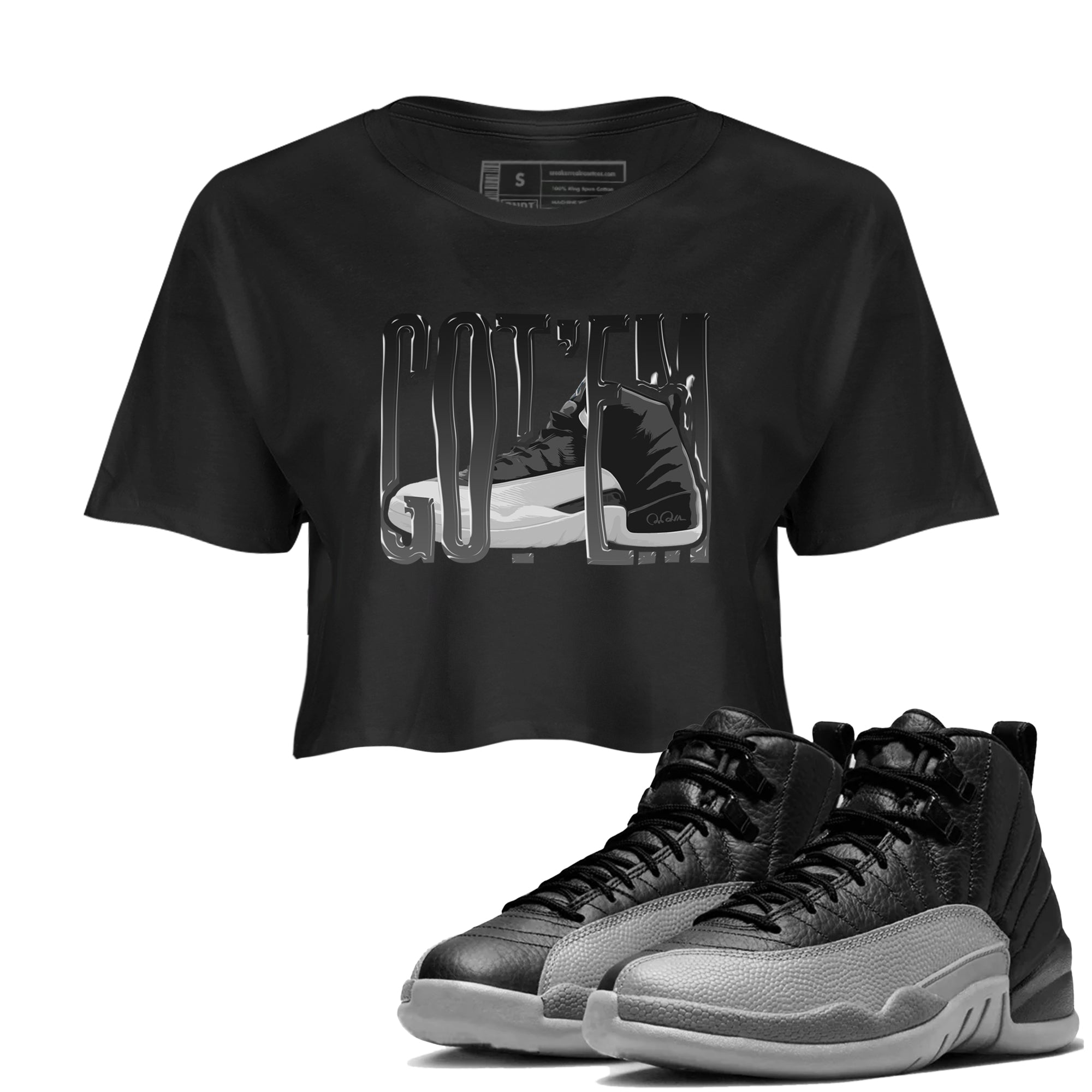 Wiggling Gotem snkmatch Women's Top - Air Jordan 12 Black Wolf Grey