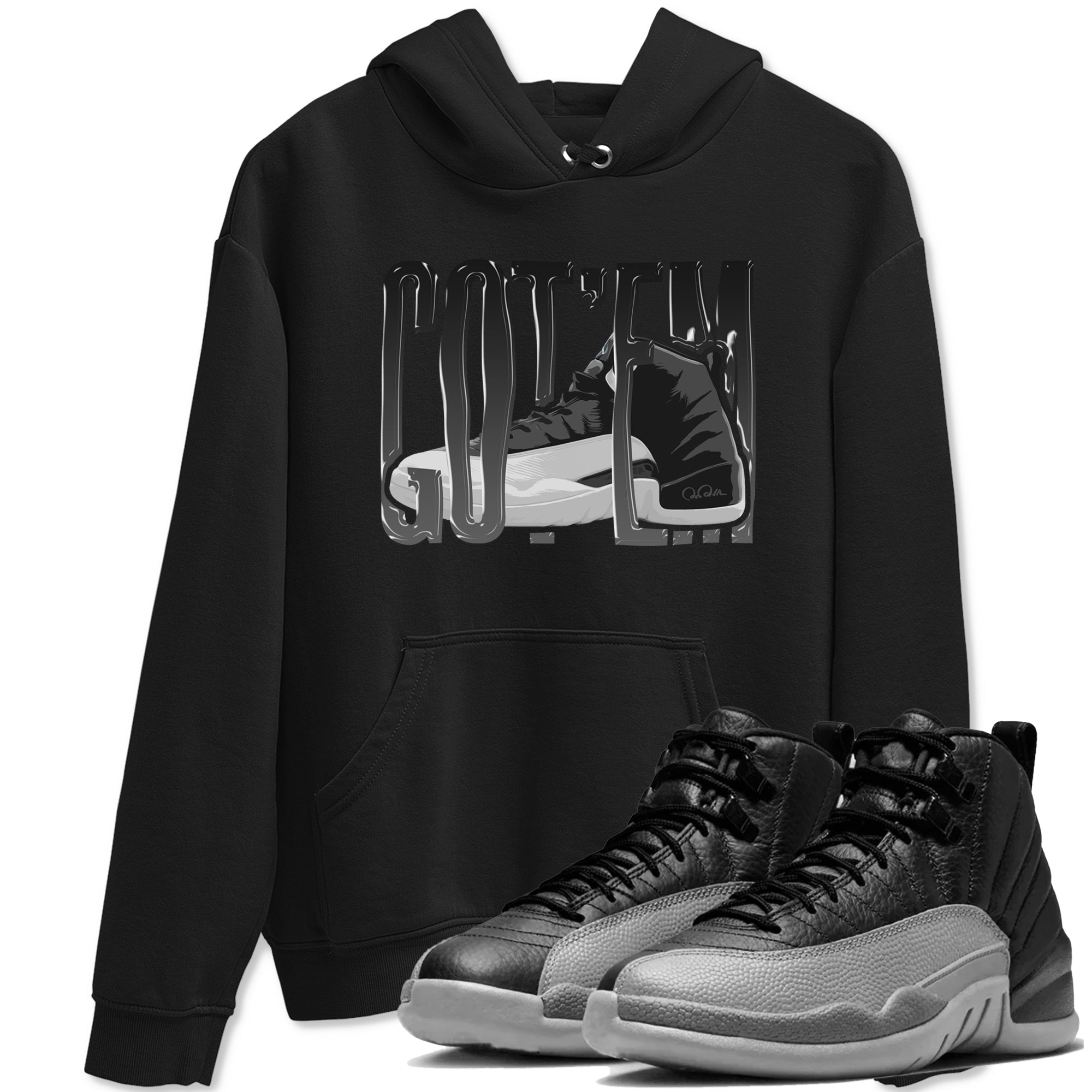 Wiggling Gotem snkmatch Tees - Air Jordan 12 Black Wolf Grey