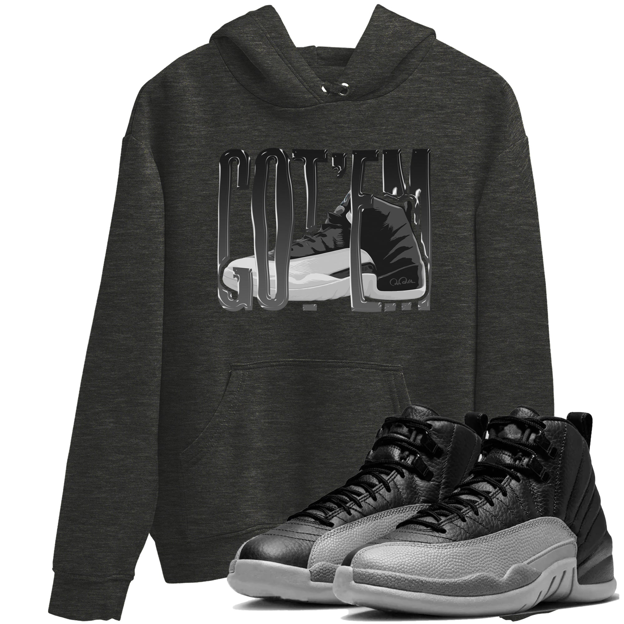 Wiggling Gotem snkmatch Tees - Air Jordan 12 Black Wolf Grey