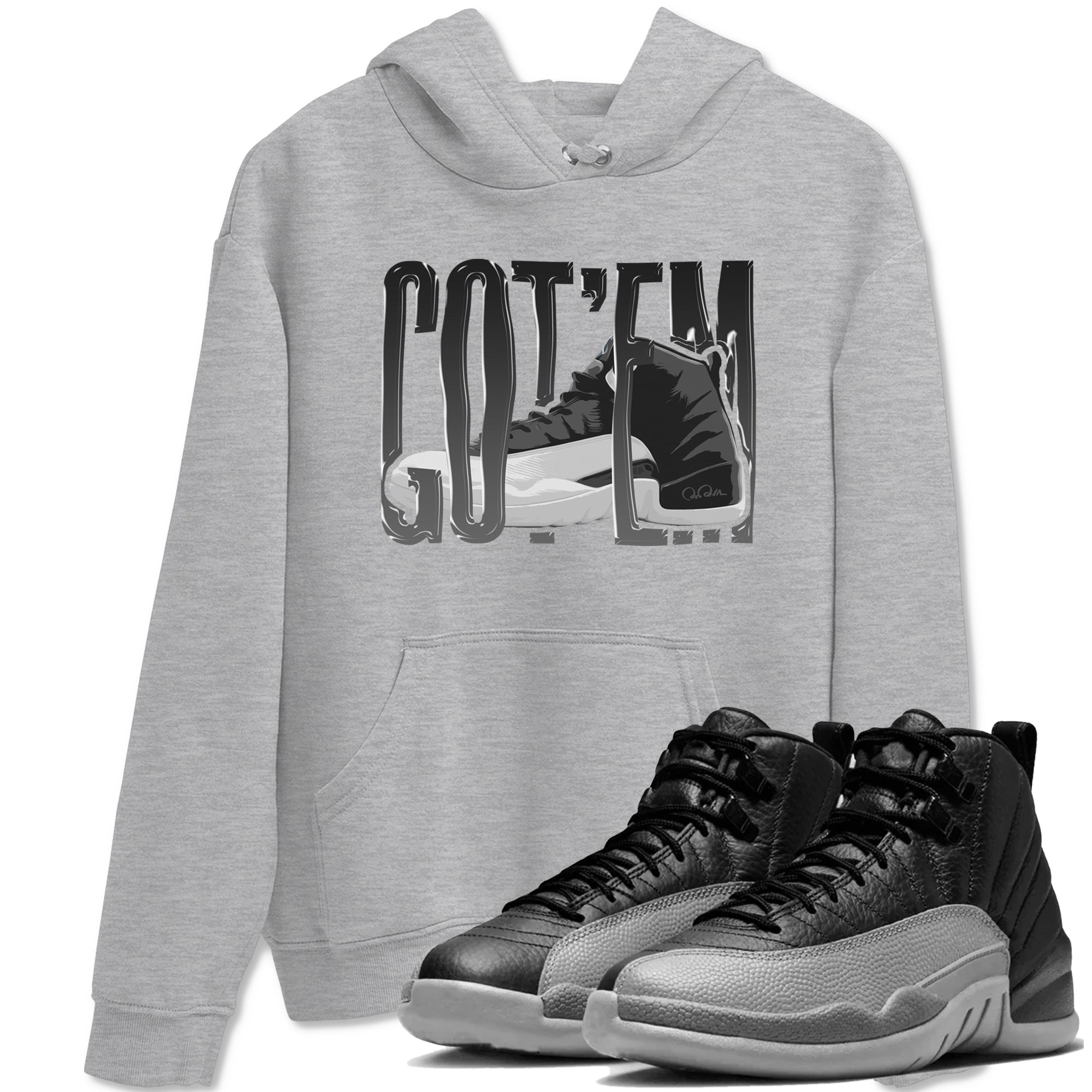 Wiggling Gotem snkmatch Tees - Air Jordan 12 Black Wolf Grey