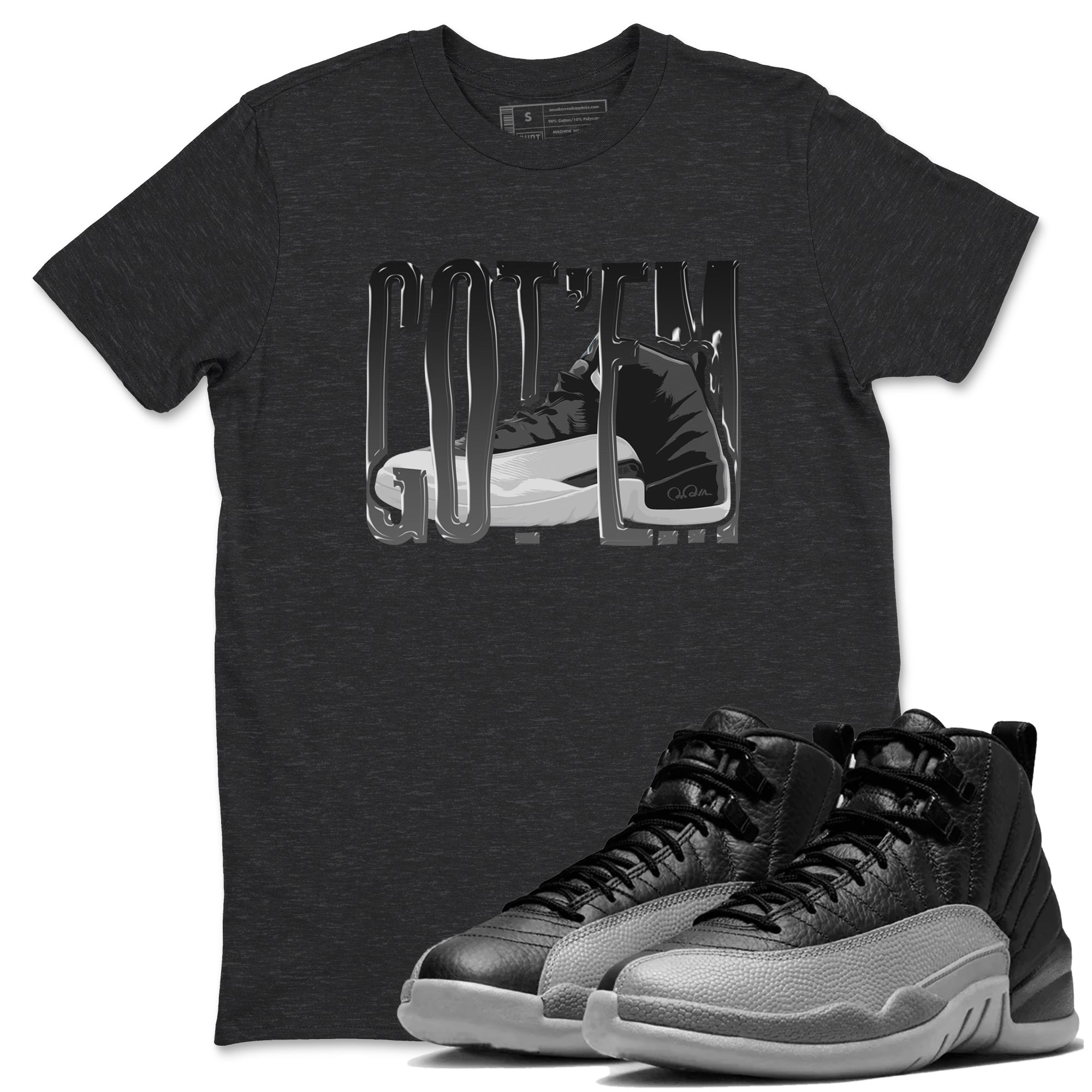 Wiggling Gotem snkmatch Tees - Air Jordan 12 Black Wolf Grey