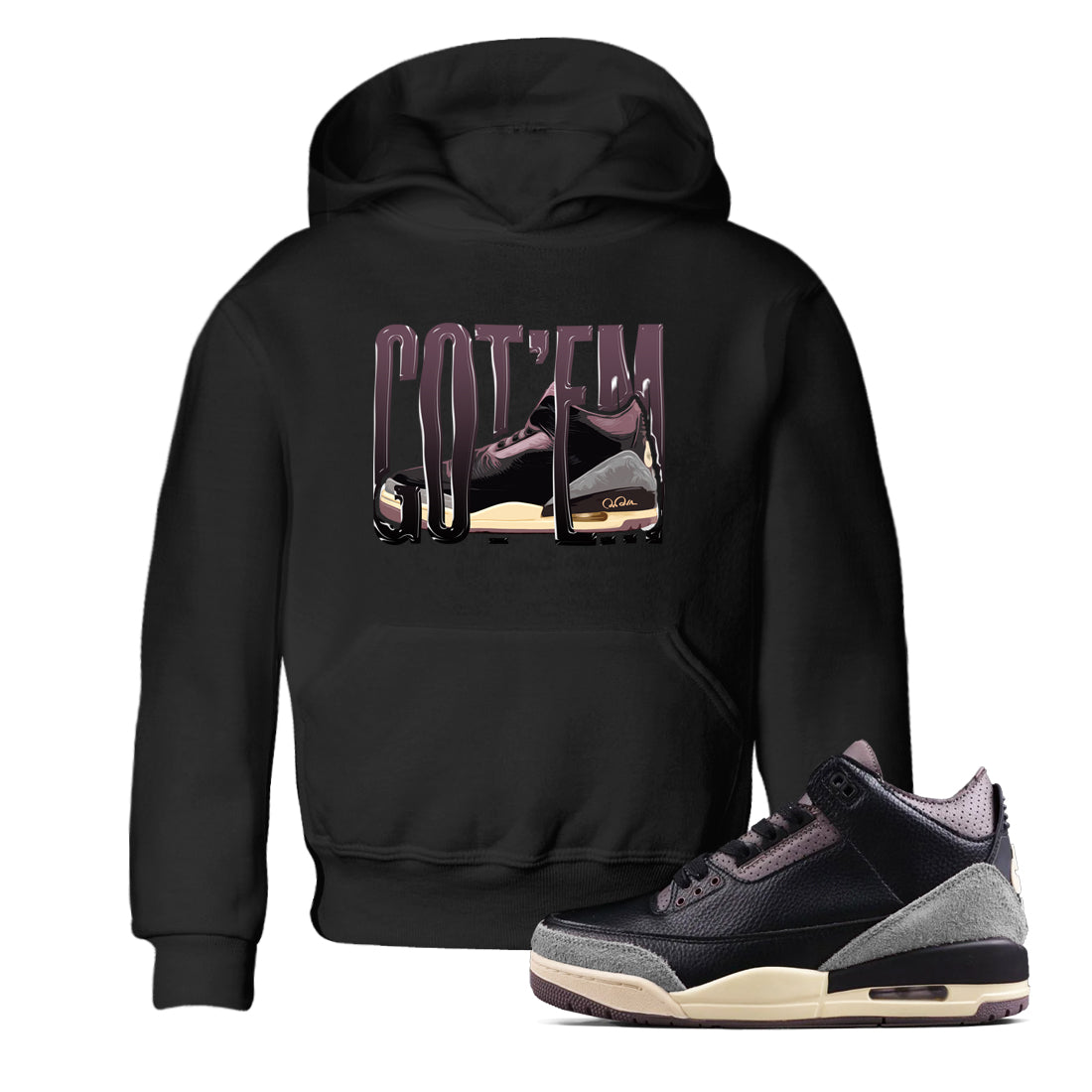 Wiggling Gotem snkmatch Tees Kids - Air Jordan 3 A Ma Maniere x Black