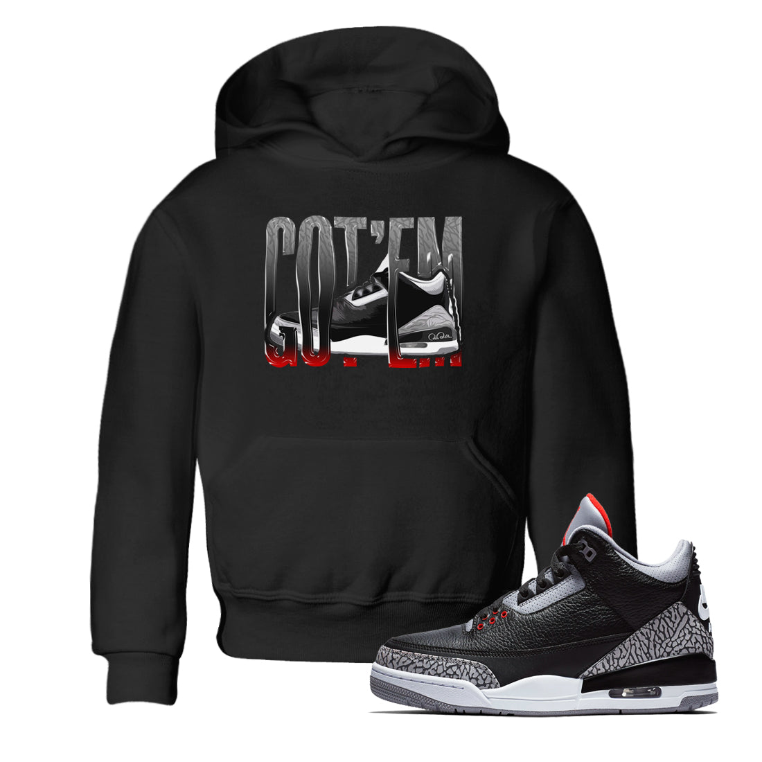 Wiggling Gotem snkmatch Tees Kids - Air Jordan 3 Black Cement