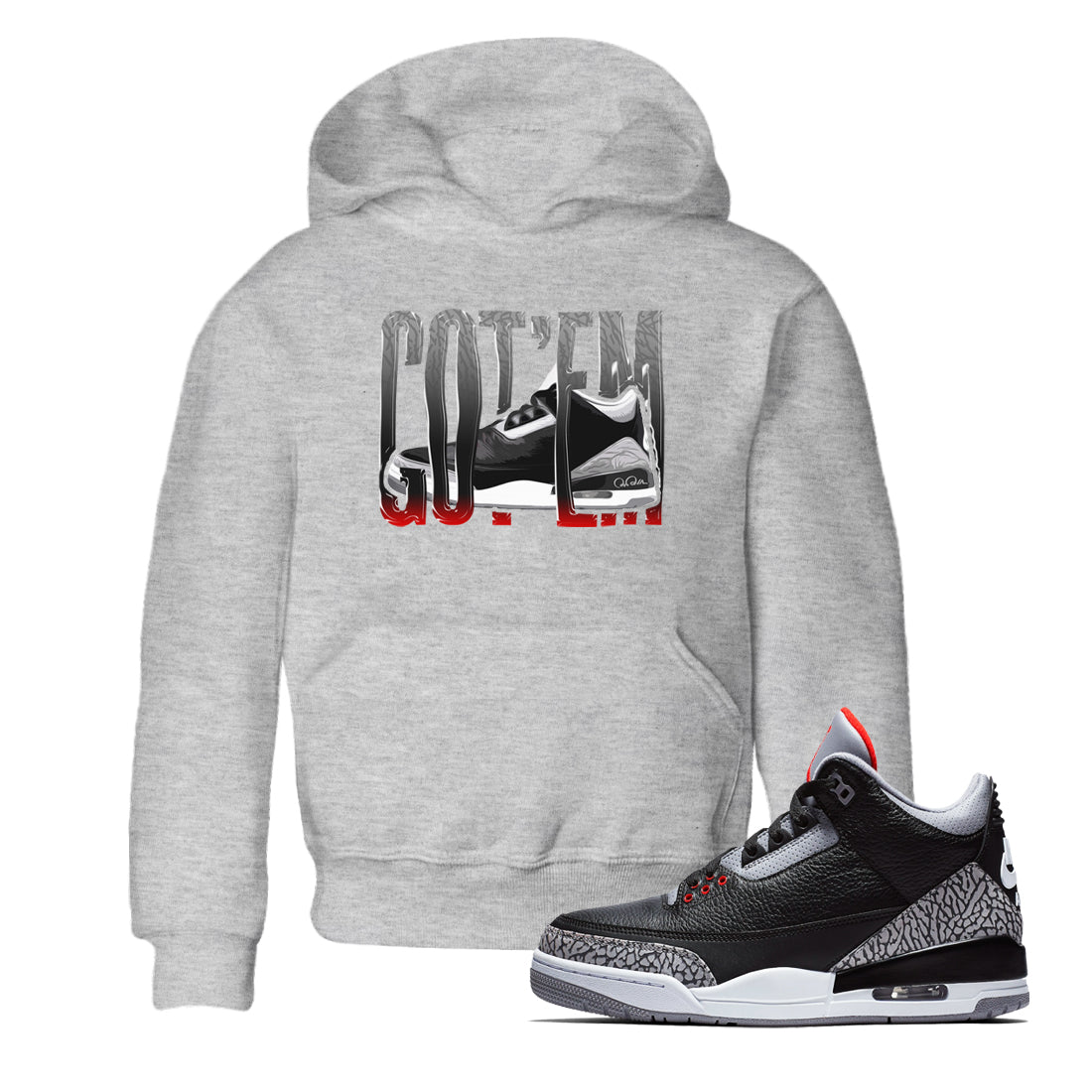 Wiggling Gotem snkmatch Tees Kids - Air Jordan 3 Black Cement