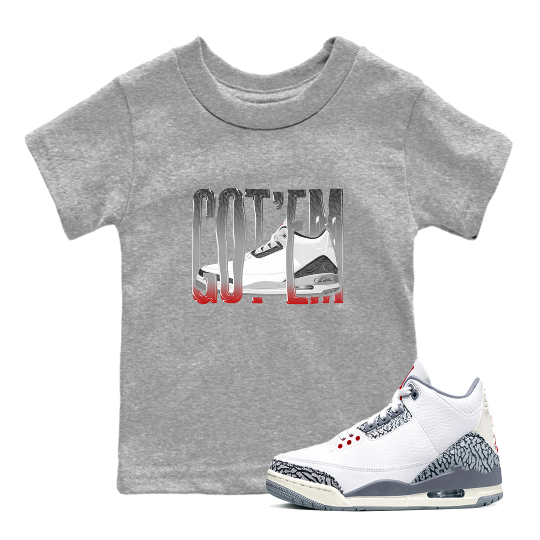 Wiggling Gotem snkmatch Tees Kids - Air Jordan 3 Cement Grey