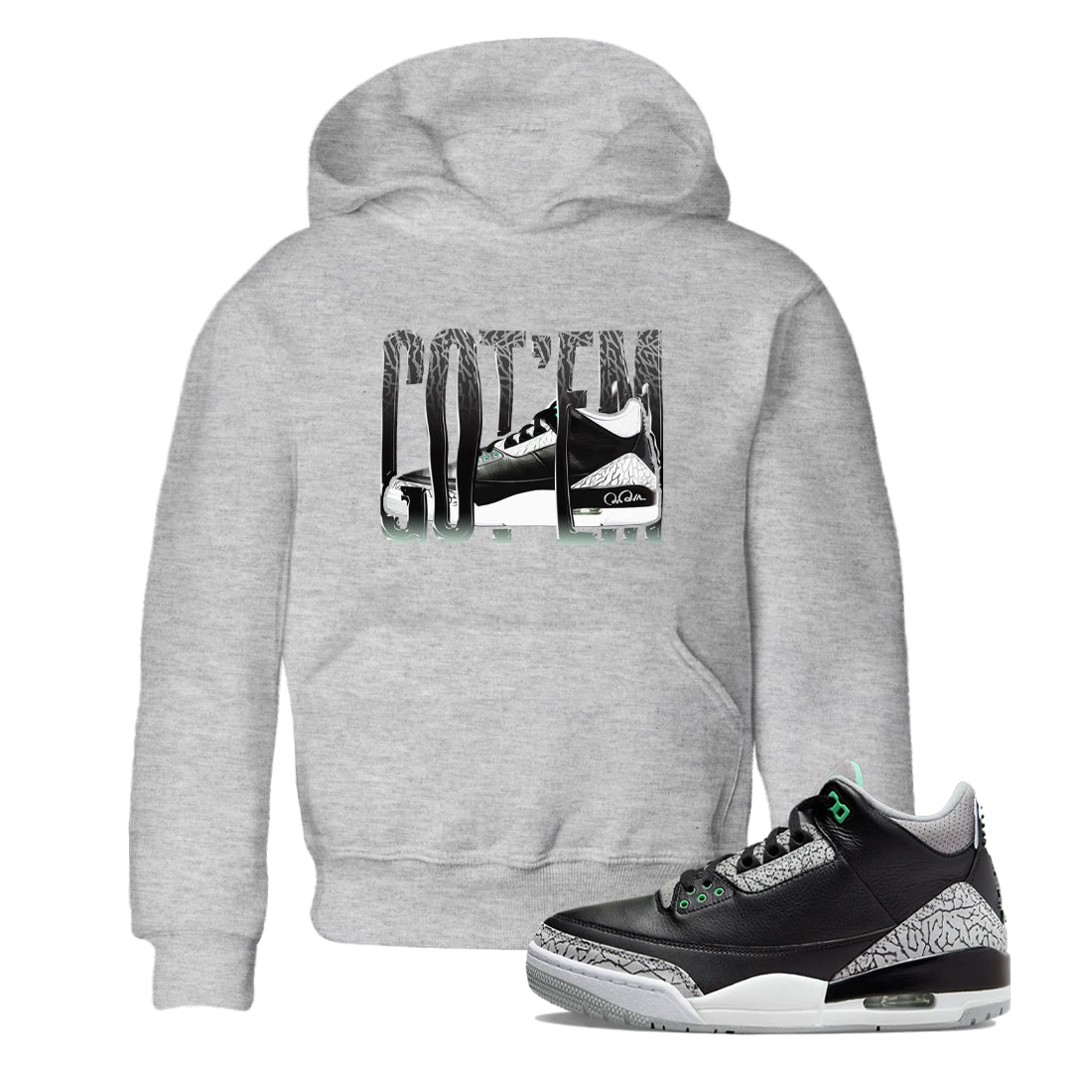 Wiggling Gotem snkmatch Tees Kids - Air Jordan 3 Green Glow