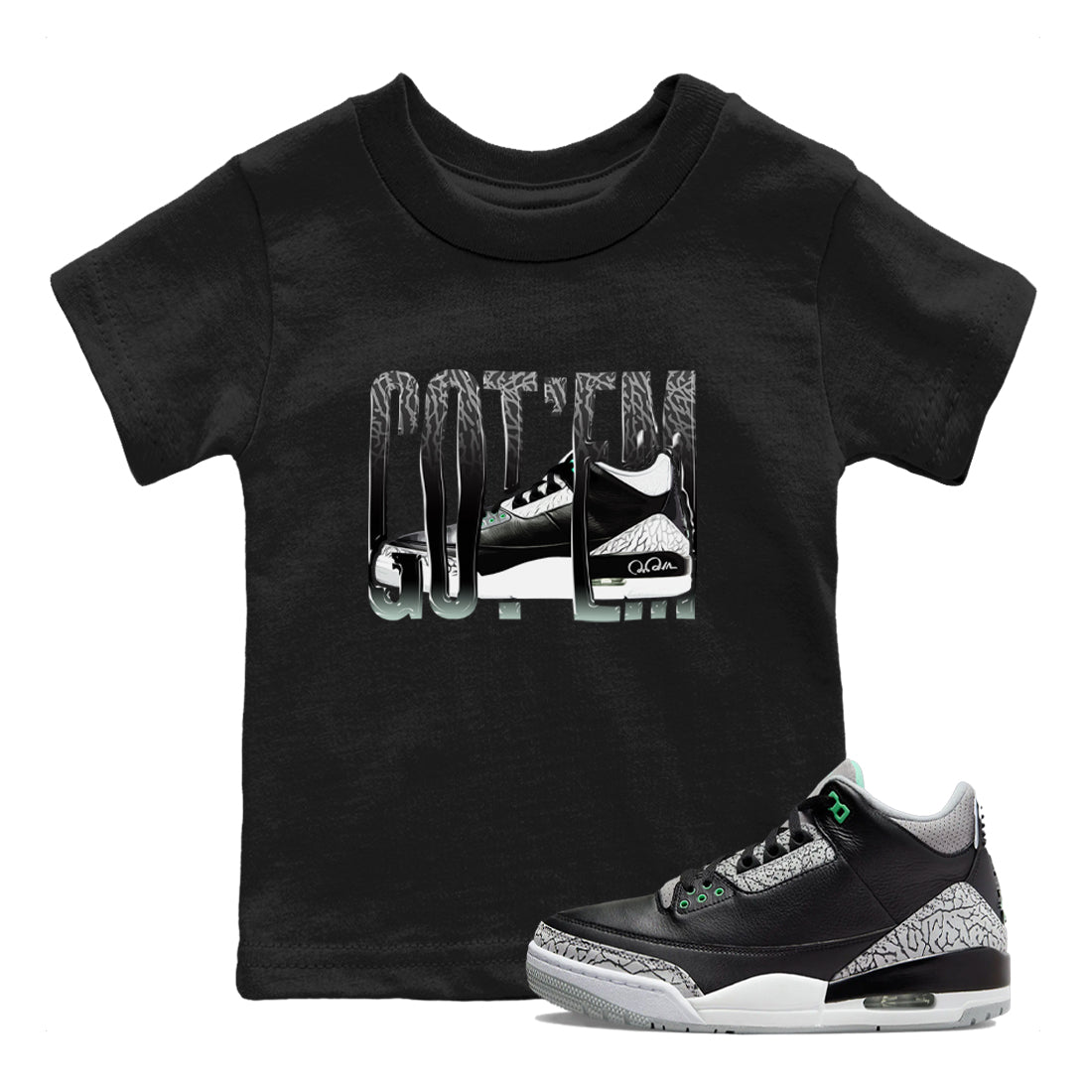 Wiggling Gotem snkmatch Tees Kids - Air Jordan 3 Green Glow