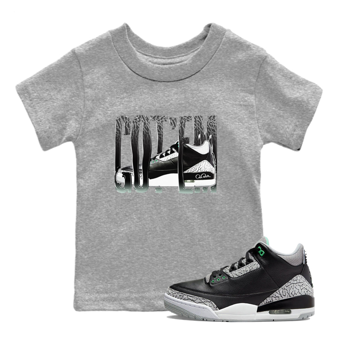 Wiggling Gotem snkmatch Tees Kids - Air Jordan 3 Green Glow