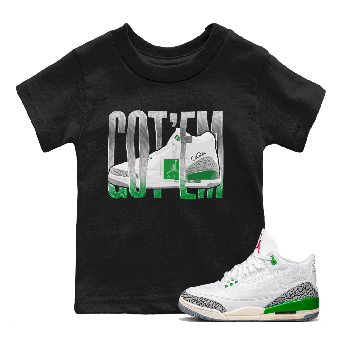 Wiggling Gotem Kids Tops - Air Jordan 3 Lucky Green