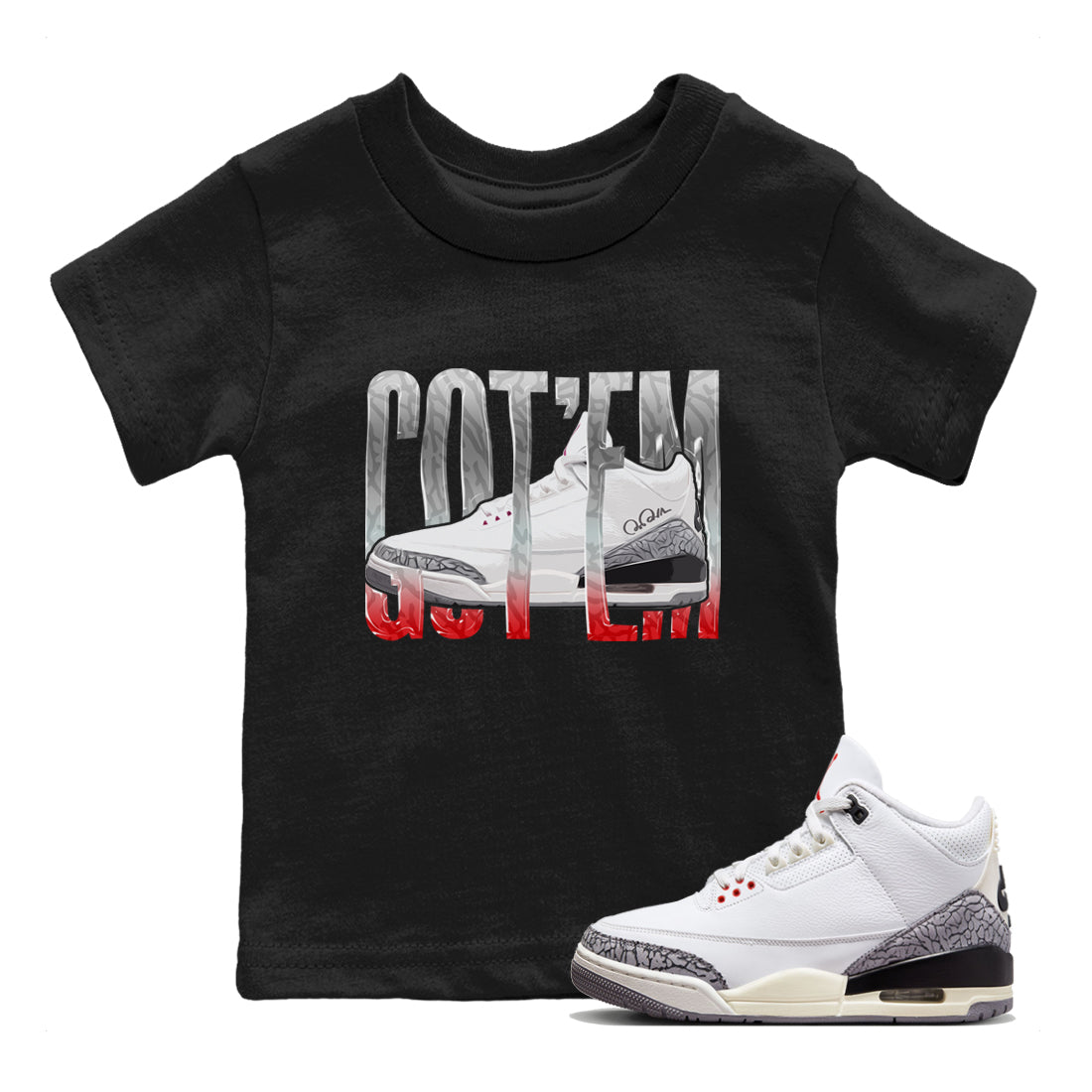 Wiggling Gotem Kids Tops - Air Jordan 3 White Cement