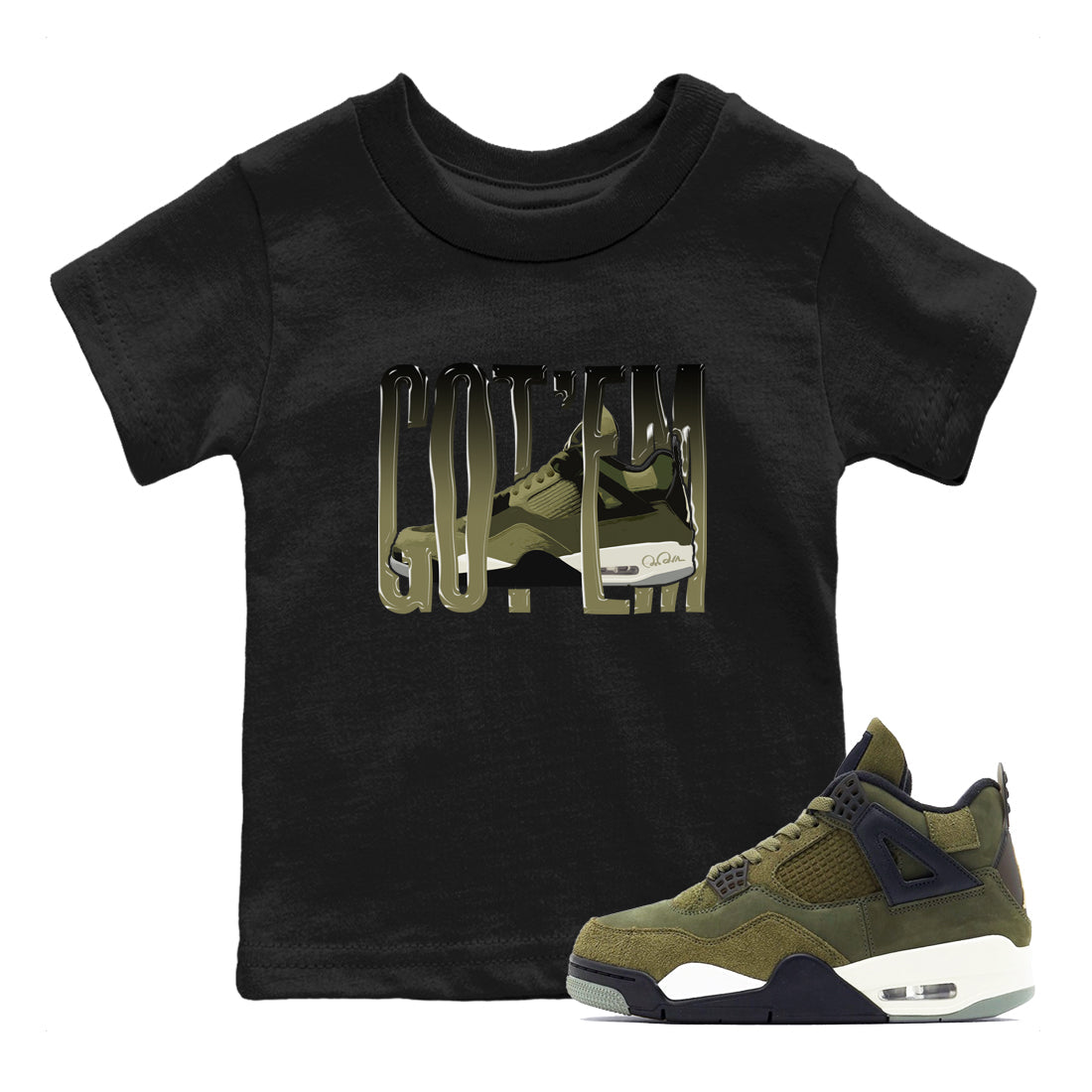 Wiggling Gotem snkmatch Tee Kids - Air Jordan 4 Medium Olive