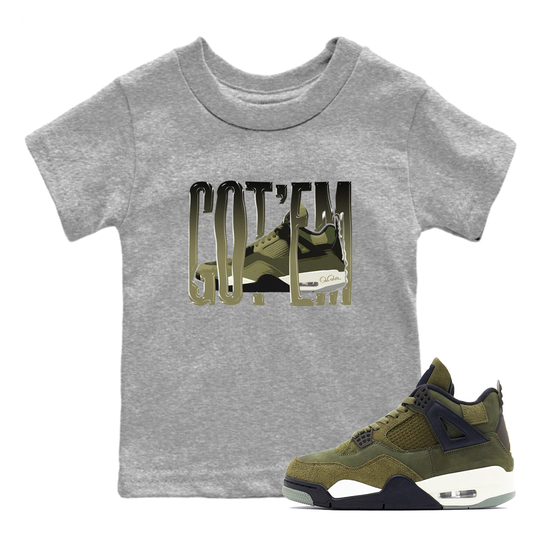 Wiggling Gotem snkmatch Tee Kids - Air Jordan 4 Medium Olive