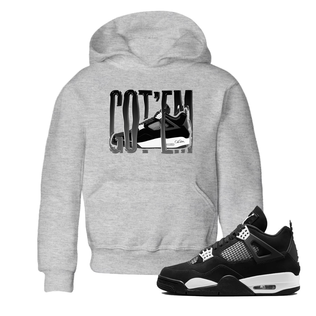Wiggling Gotem snkmatch Tees Kids - Air Jordan 4 White Thunder