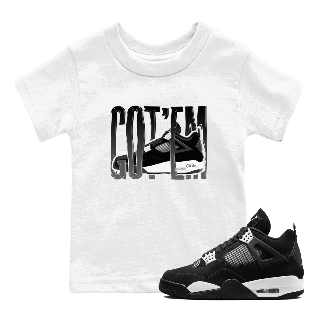 Wiggling Gotem snkmatch Tees Kids - Air Jordan 4 White Thunder