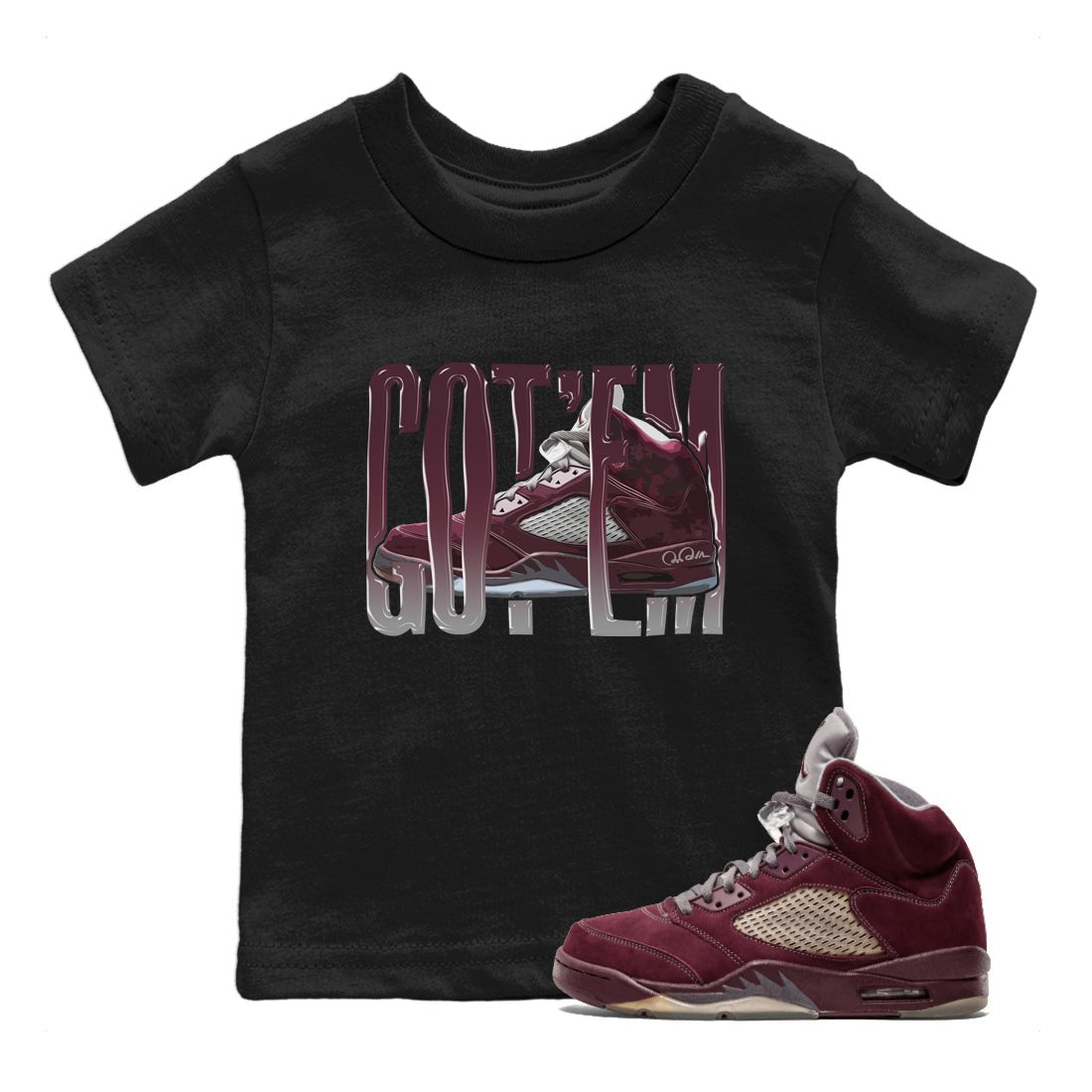 Wiggling Gotem Kids Tops - Air Jordan 5 Burgundy