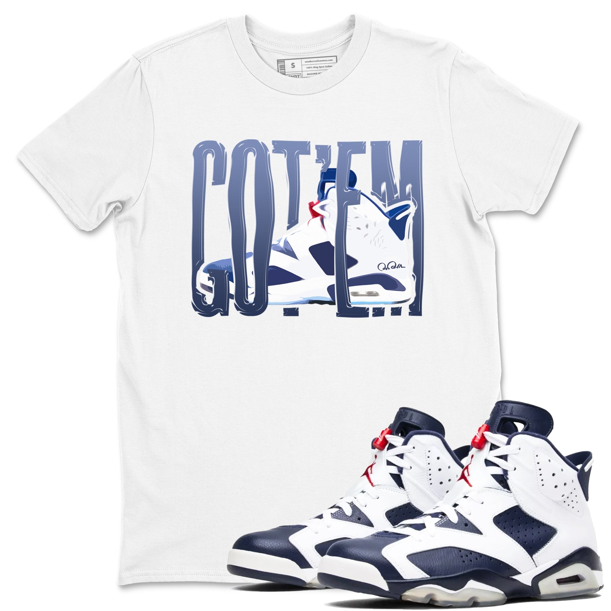 Wiggling Gotem snkmatch Tees - Air Jordan 6 White And Midnight Navy