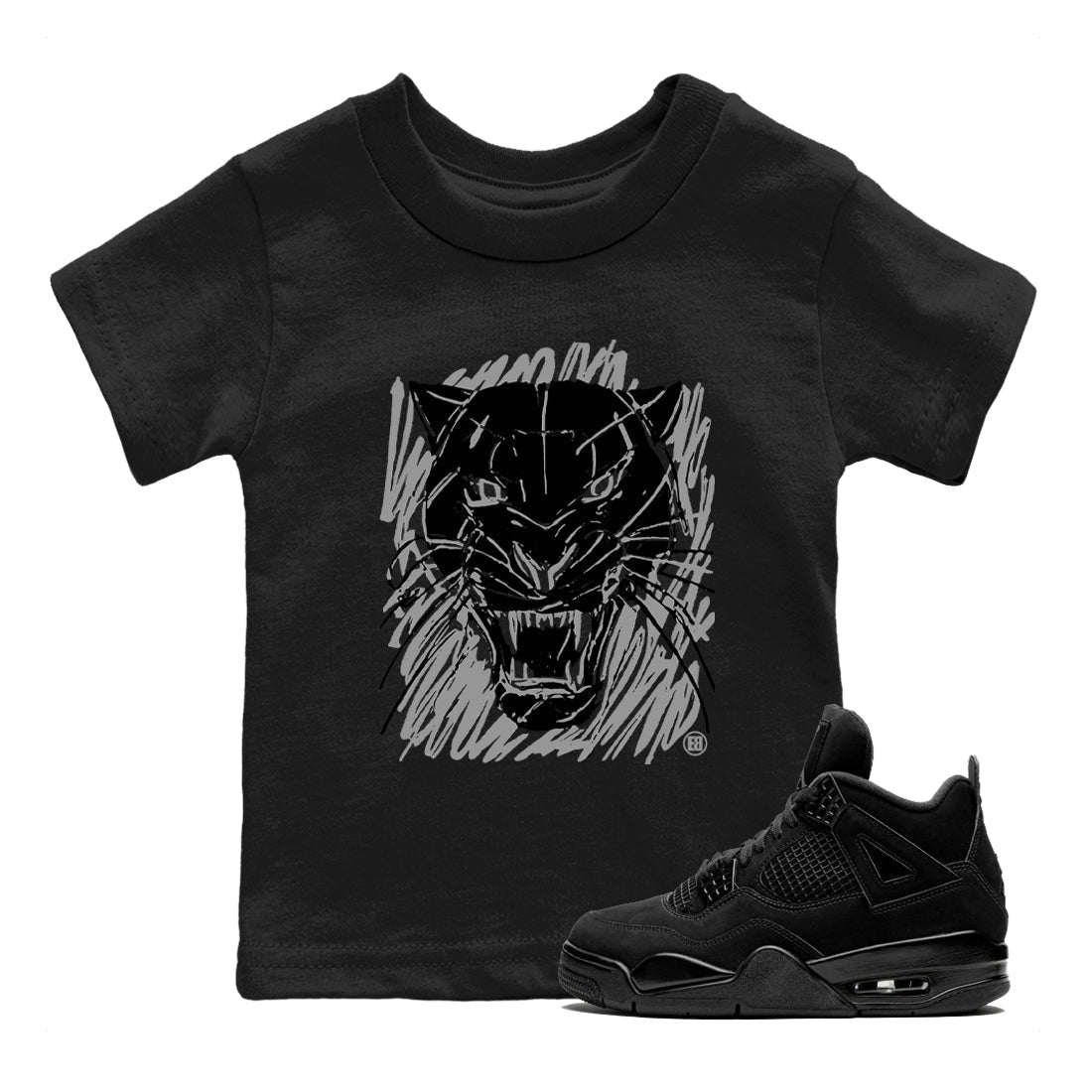 Wild Cat Doodle snkmatch Tees Kids - Air Jordan 4 Black Cat