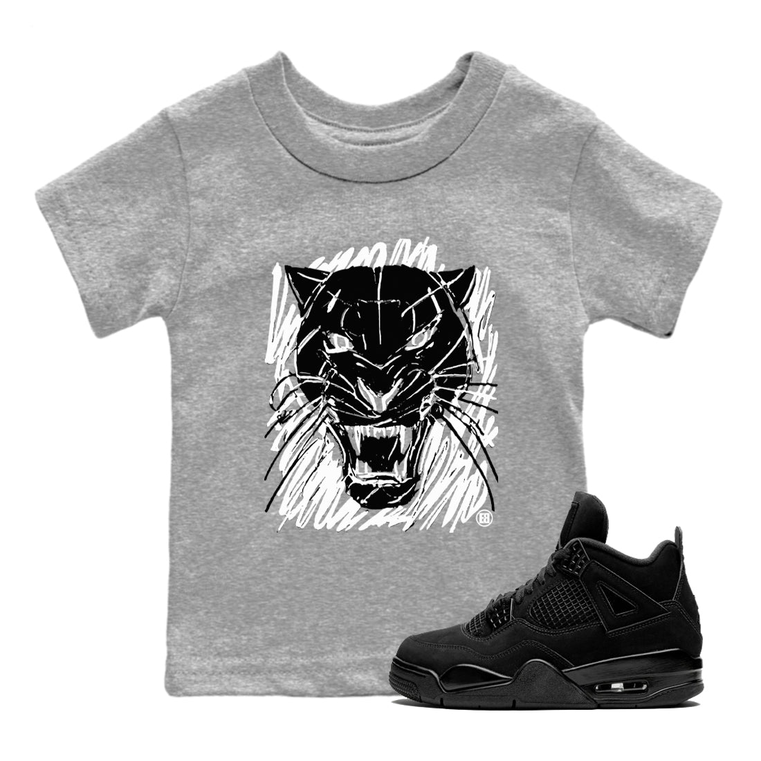 Wild Cat Doodle snkmatch Tees Kids - Air Jordan 4 Black Cat