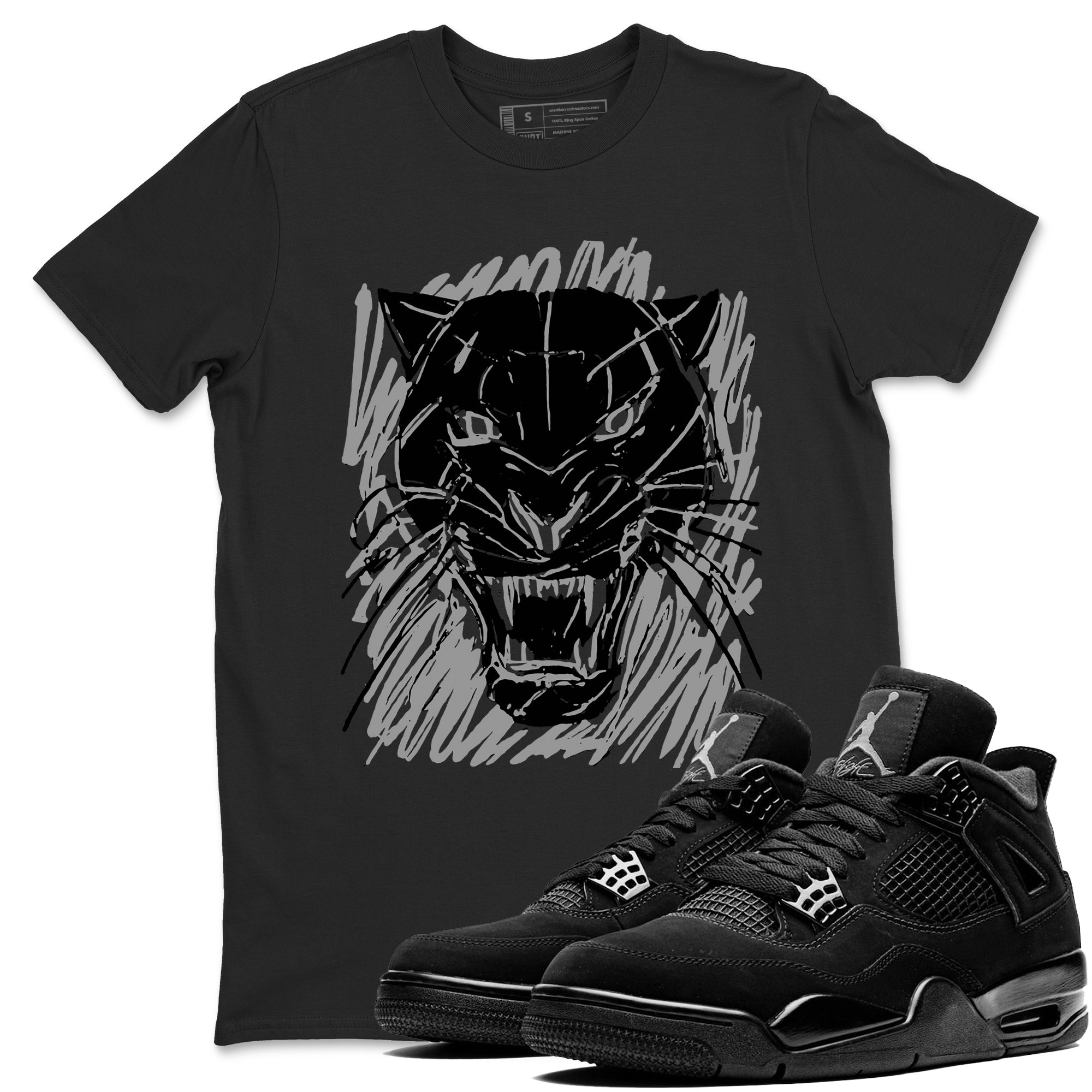 Wild Cat Doodle snkmatch Tees - Air Jordan 4 Black Cat