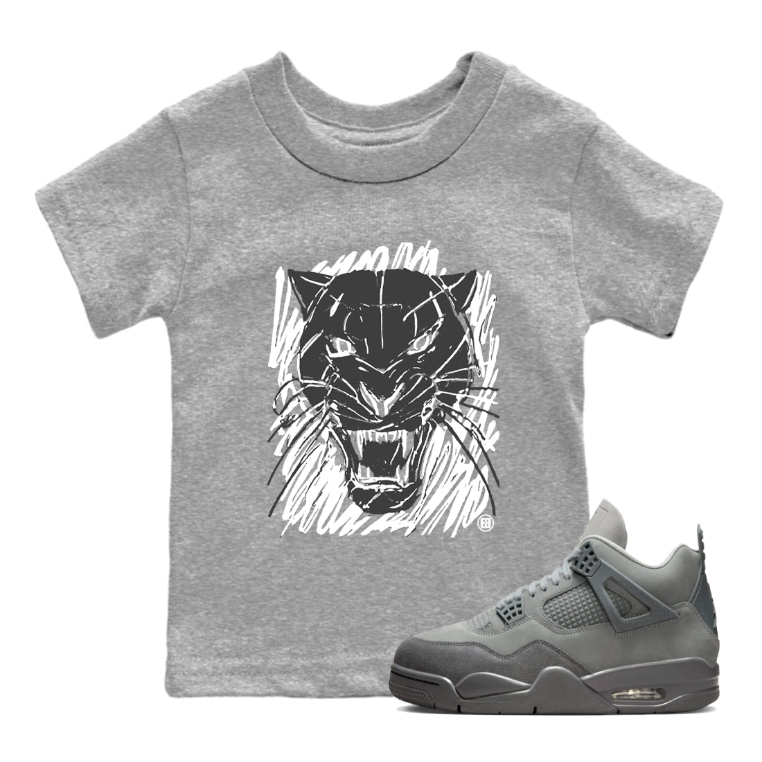 Wild Cat Doodle snkmatch Tees Kids - Air Jordan 4 Wet Cement