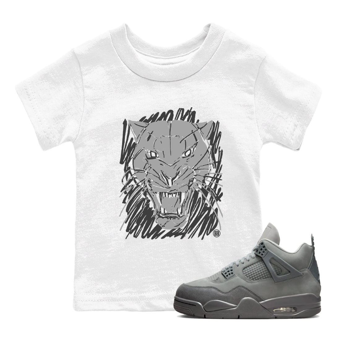 Wild Cat Doodle snkmatch Tees Kids - Air Jordan 4 Wet Cement