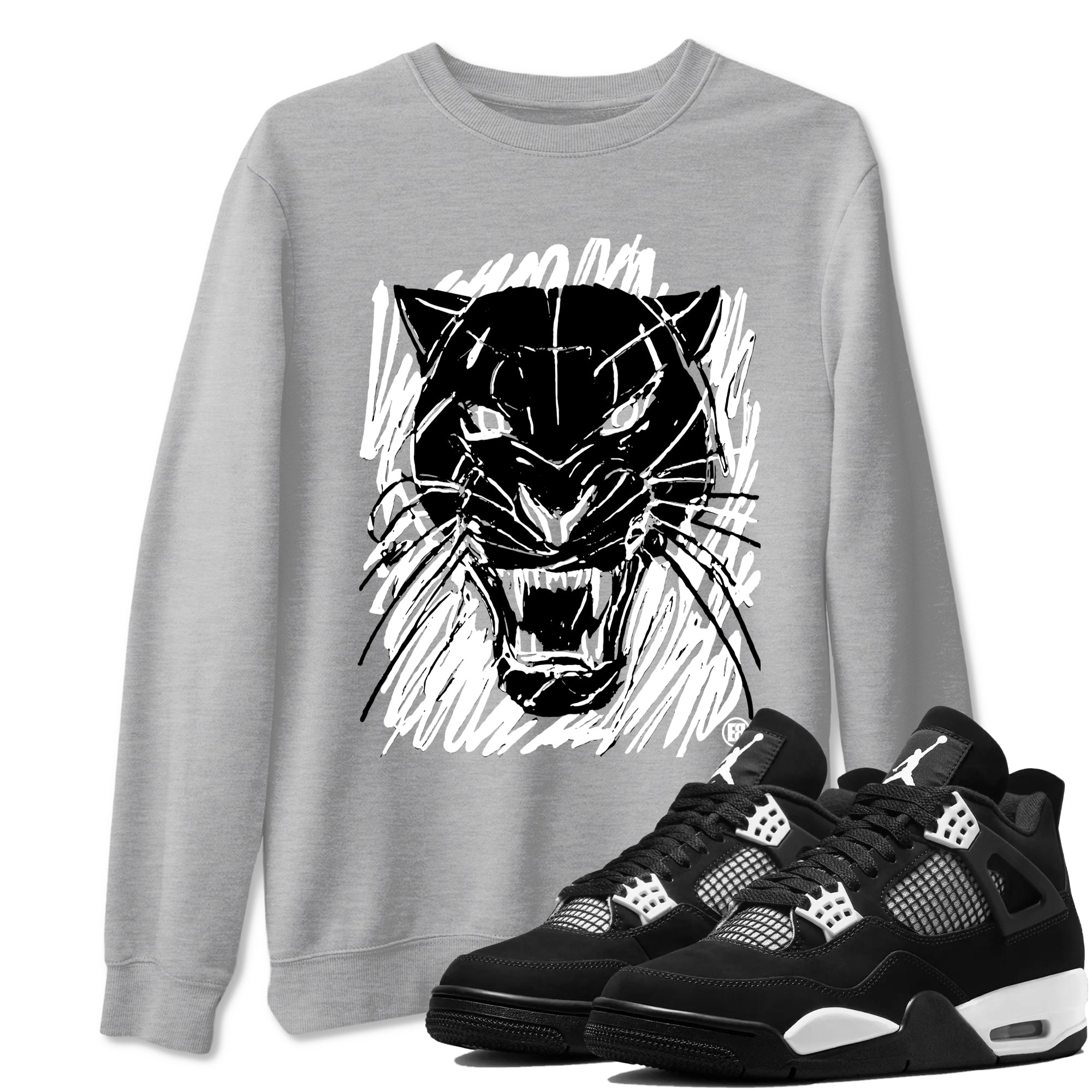 Wild Cat Doodle snkmatch Tees - Air Jordan 4 White Thunder
