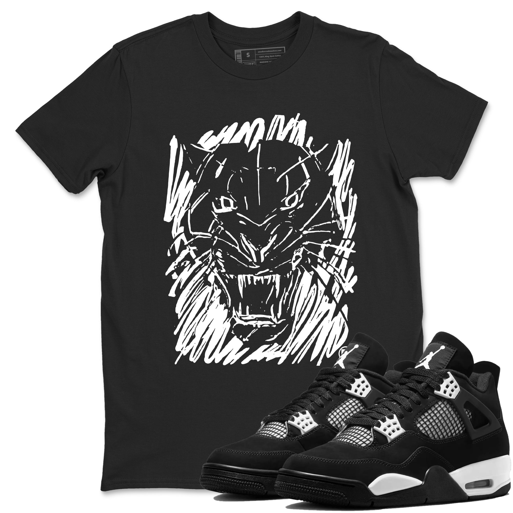 Wild Cat Doodle snkmatch Tees - Air Jordan 4 White Thunder