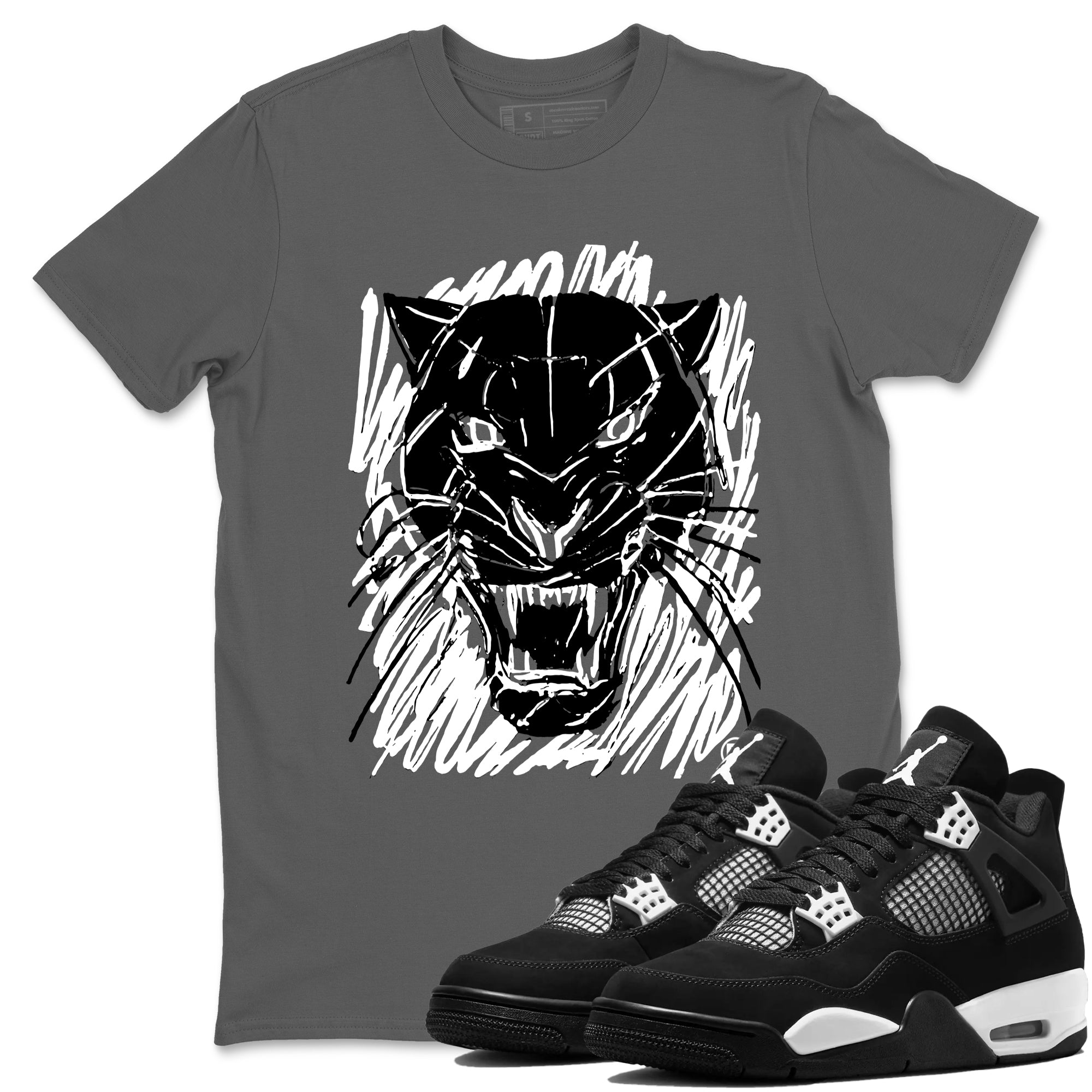 Wild Cat Doodle snkmatch Tees - Air Jordan 4 White Thunder