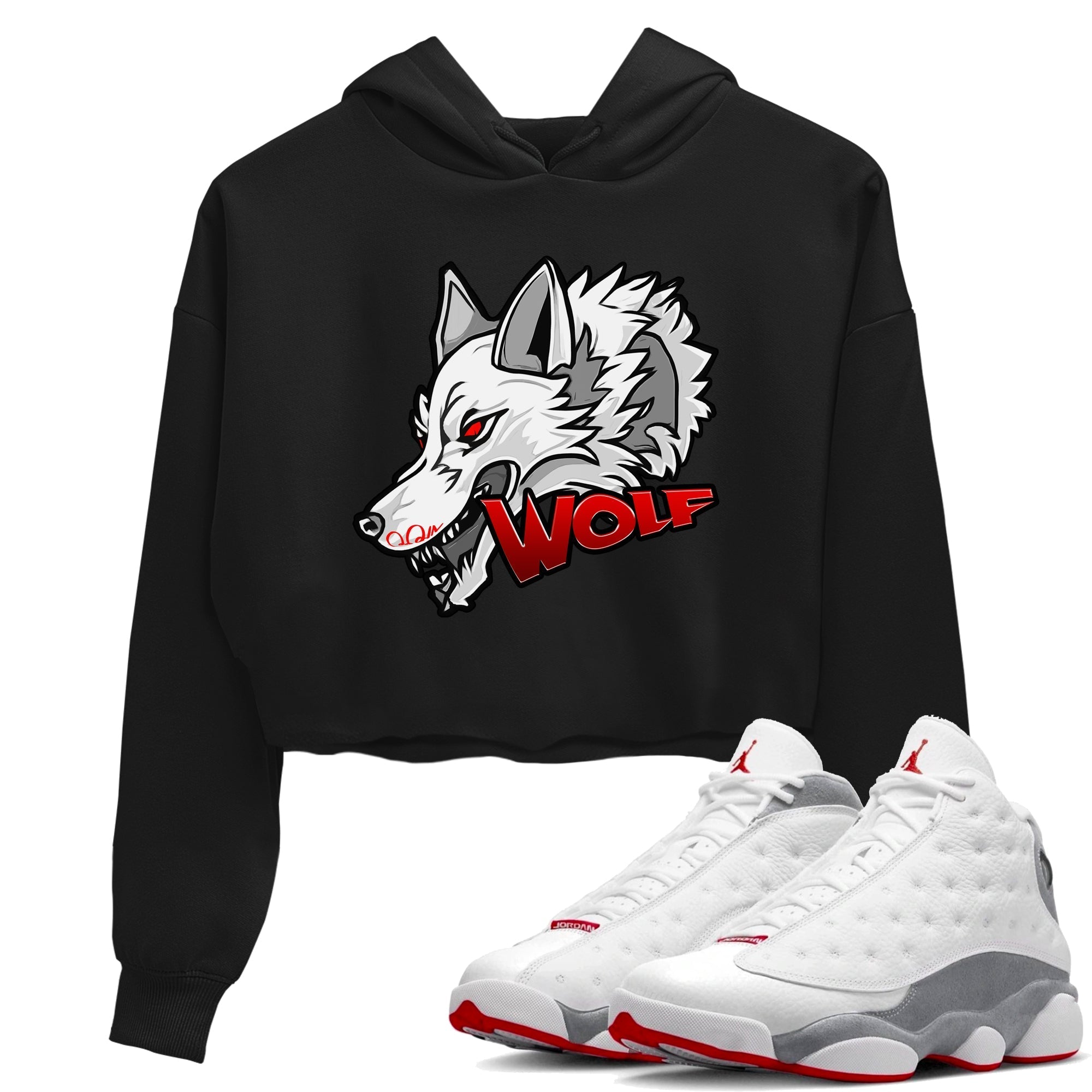 Wolf Head Women's Tops - Air Jordan 13 Wolf Grey