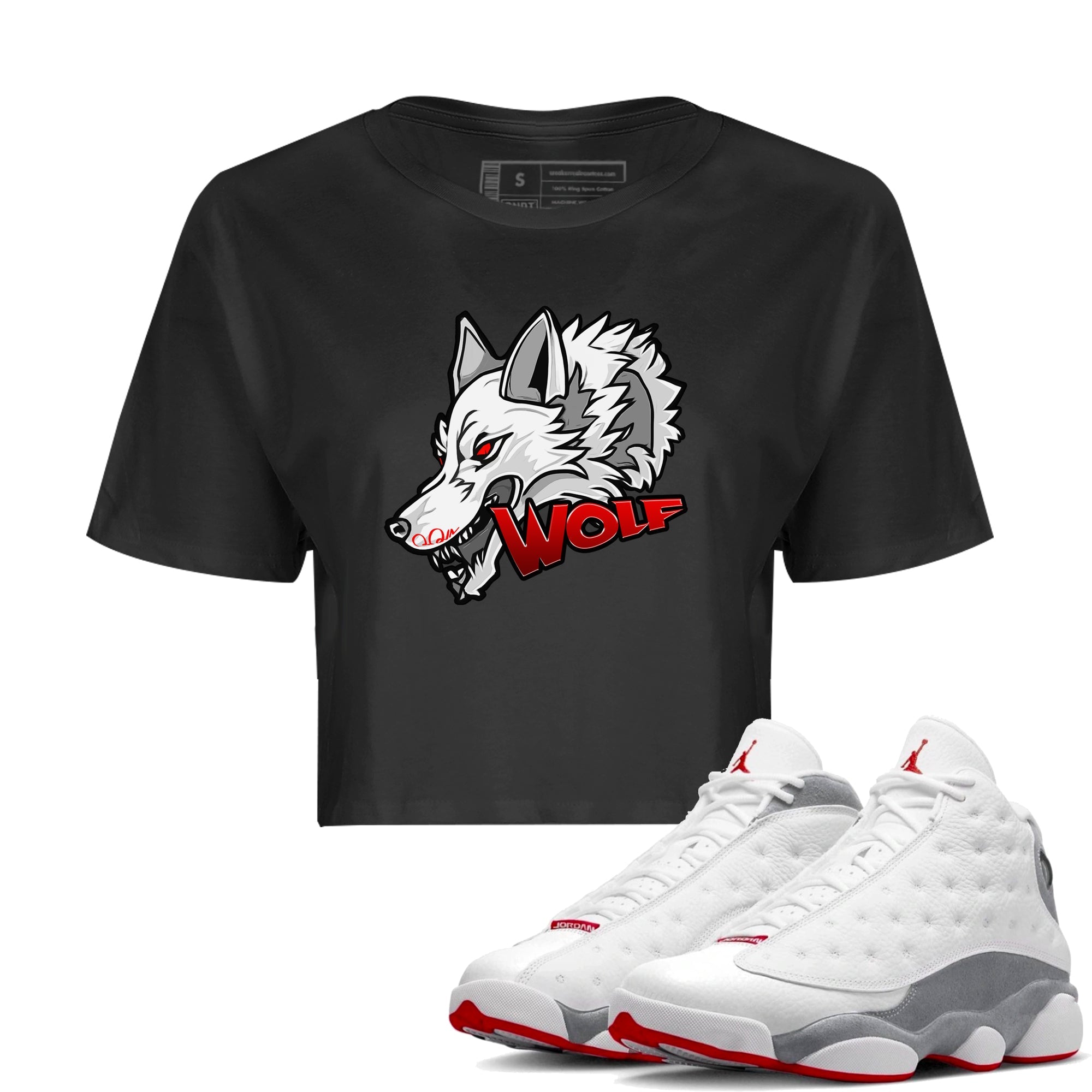 Wolf Head Women's Tops - Air Jordan 13 Wolf Grey