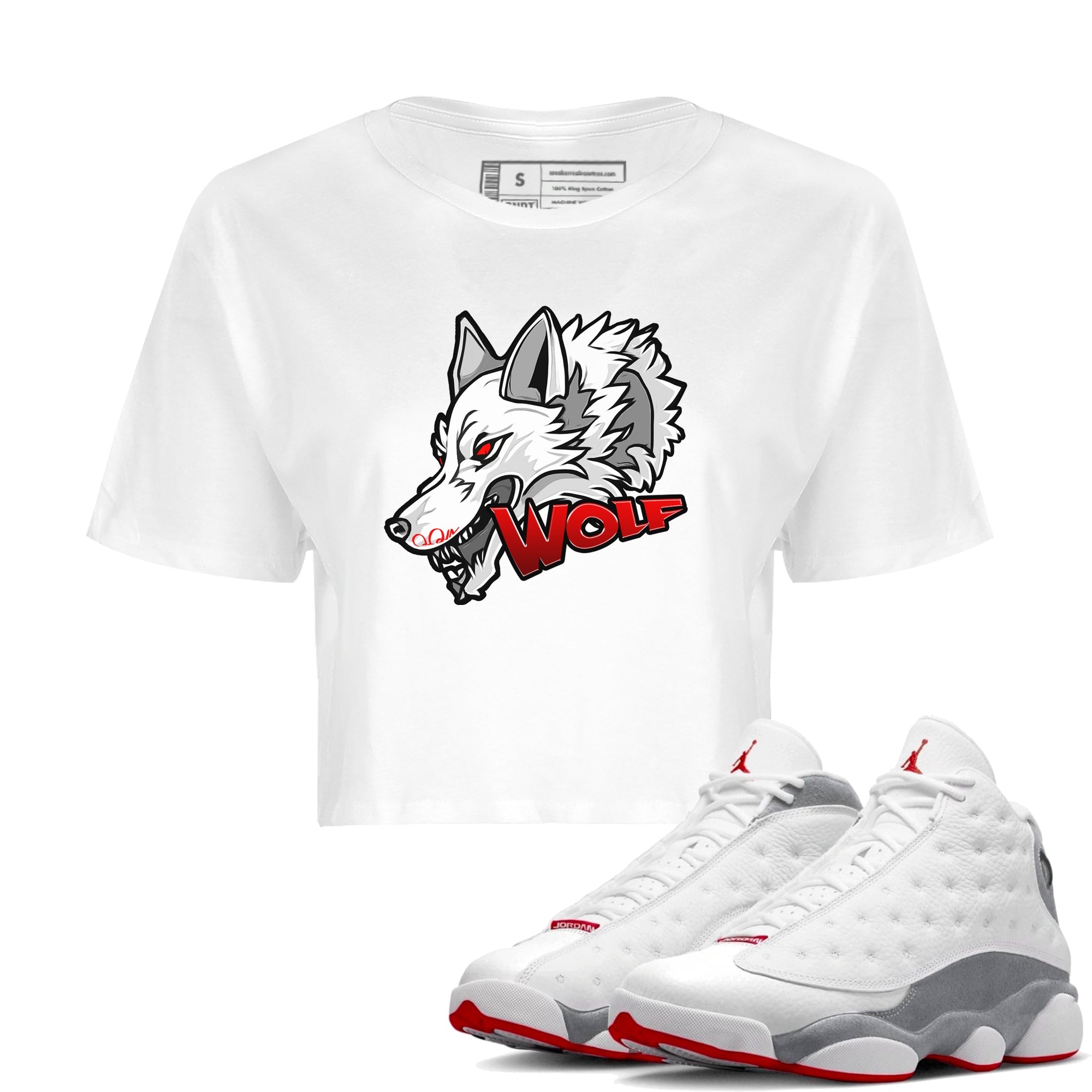 Wolf Head Women's Tops - Air Jordan 13 Wolf Grey
