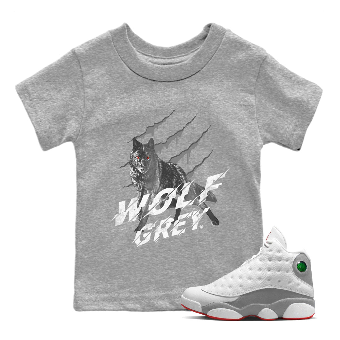 Wolf Scratch Kids Tops - Air Jordan 13 Wolf Grey