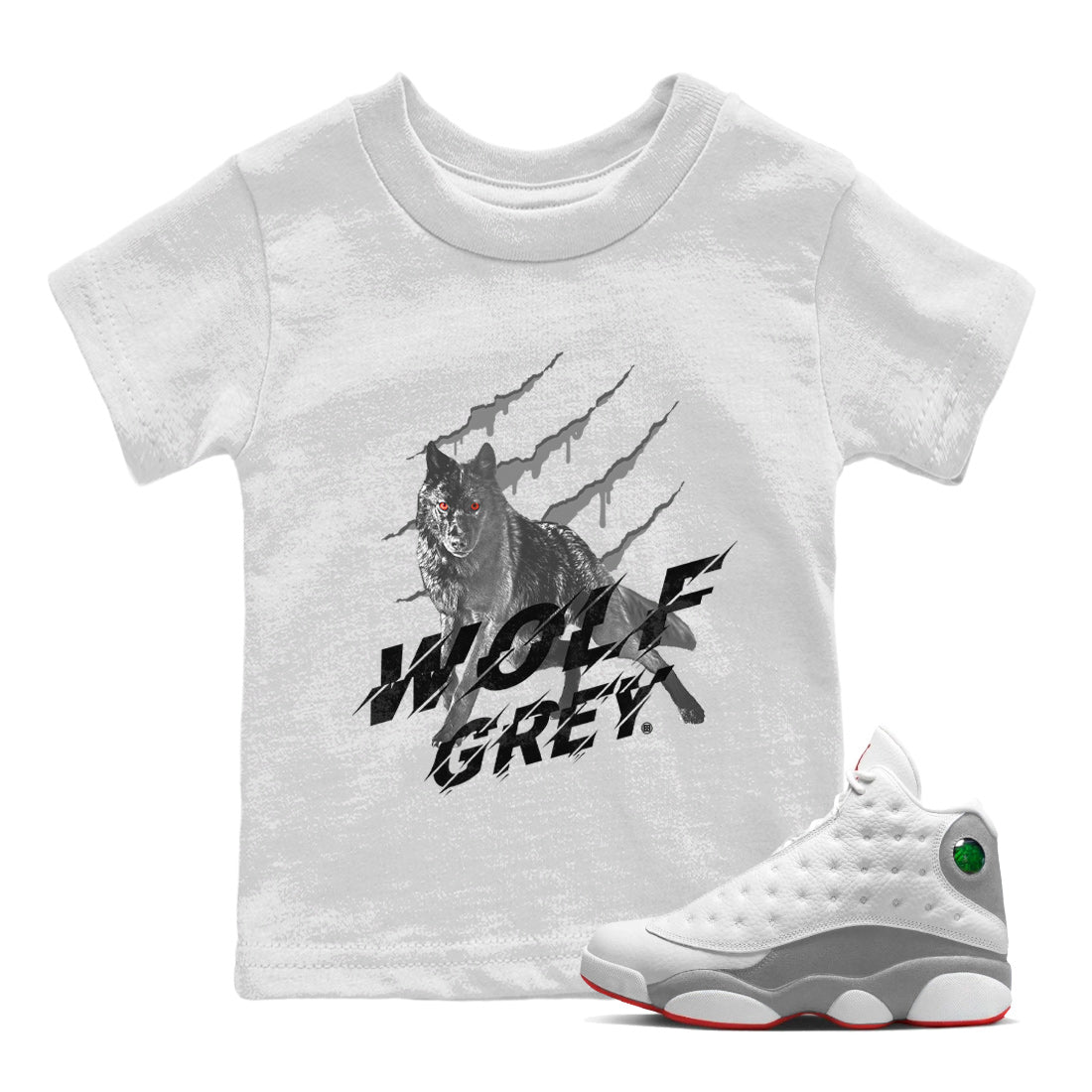Wolf Scratch Kids Tops - Air Jordan 13 Wolf Grey